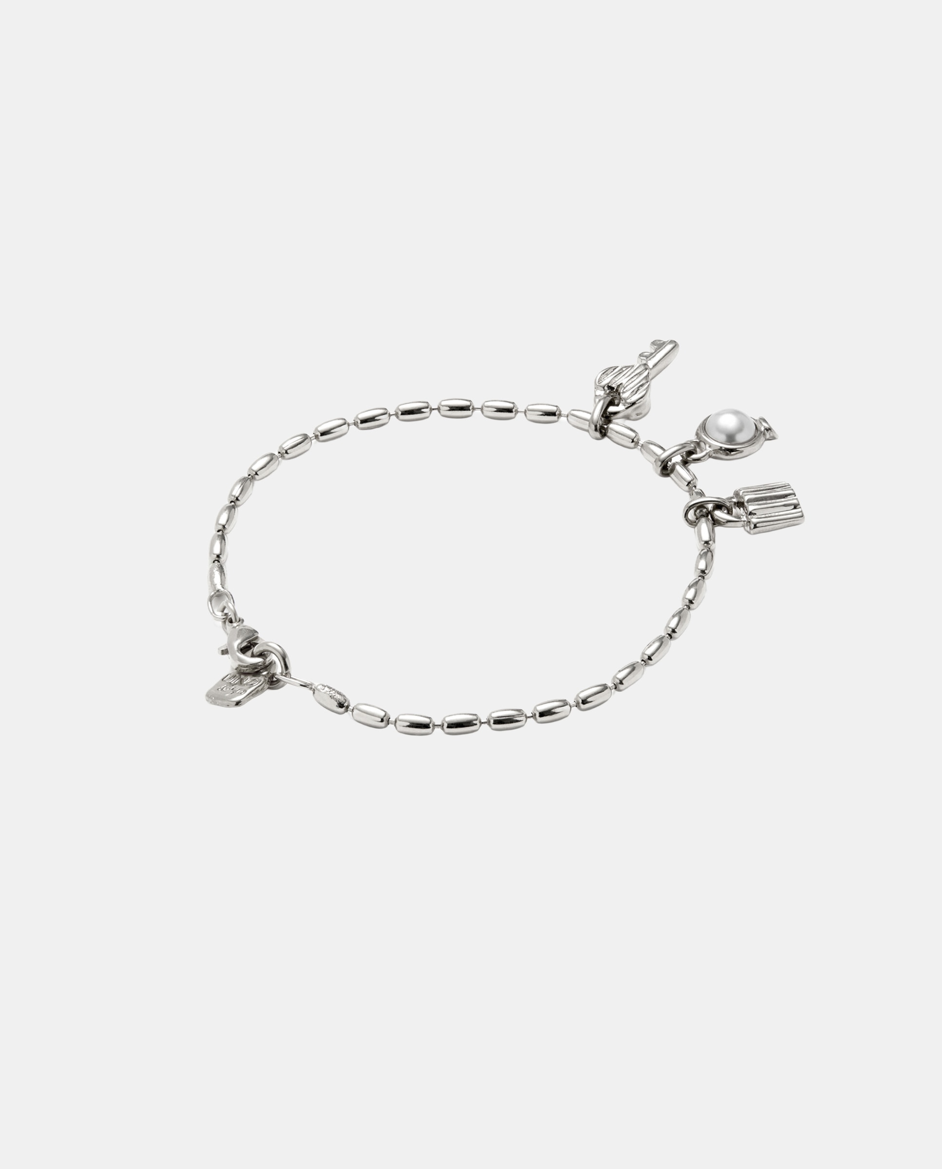 Pulseira de Corrente com 2 Charms Pequenos e Pérola de Liga de Metais Banhado em Prata de Lei Vermelho-2