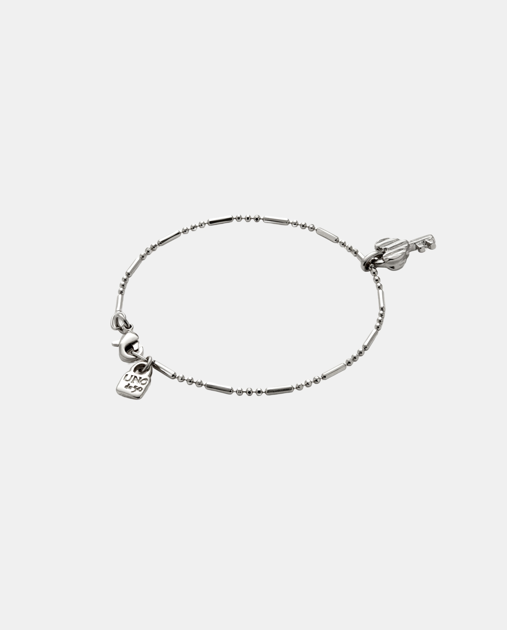 Pulseira de Corrente com Charm Chave de Liga de Metais Banhado em Prata de Lei Prateado-2
