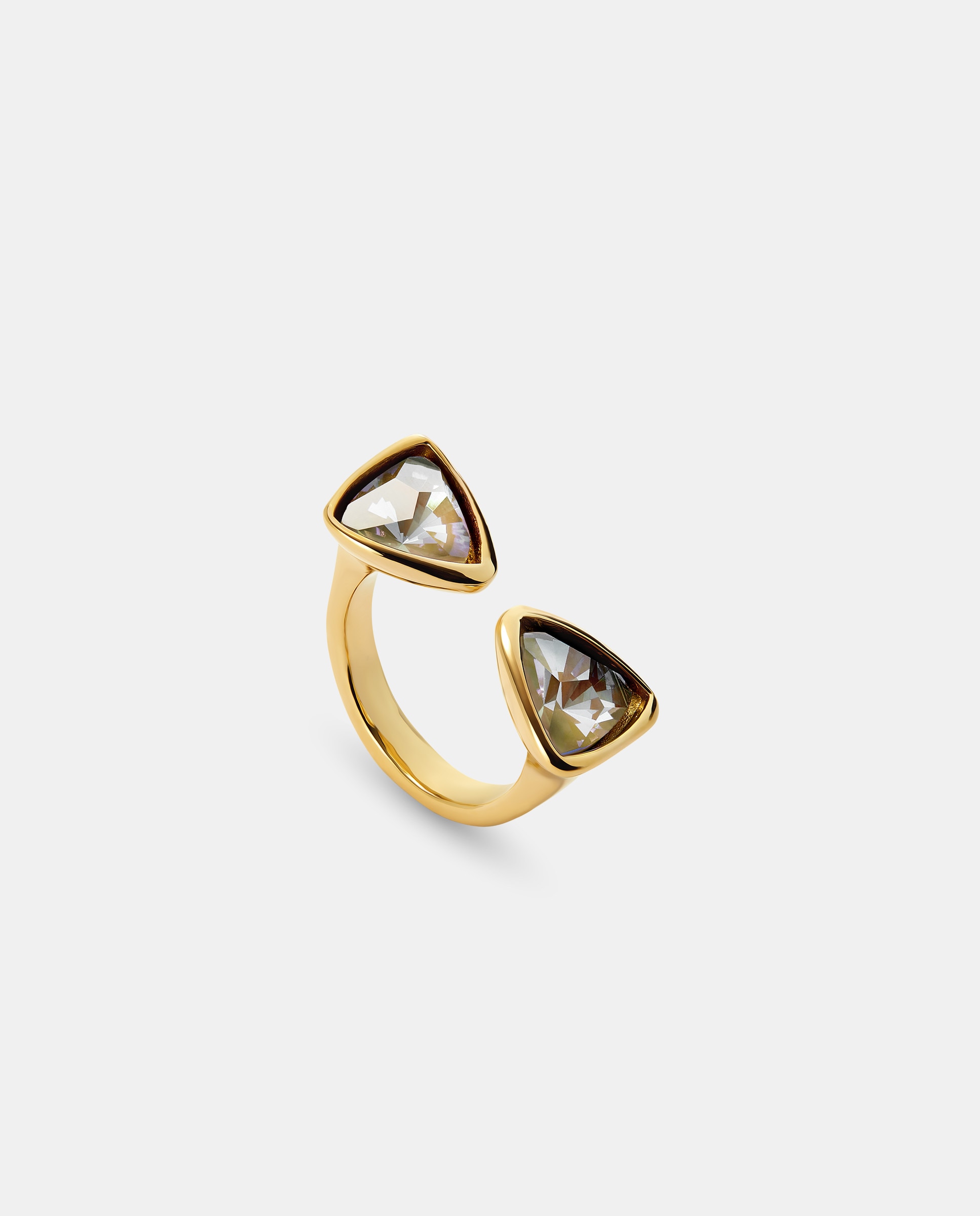 Anel Banhado em 18k com Dois Cristais Facetados Ouro-3