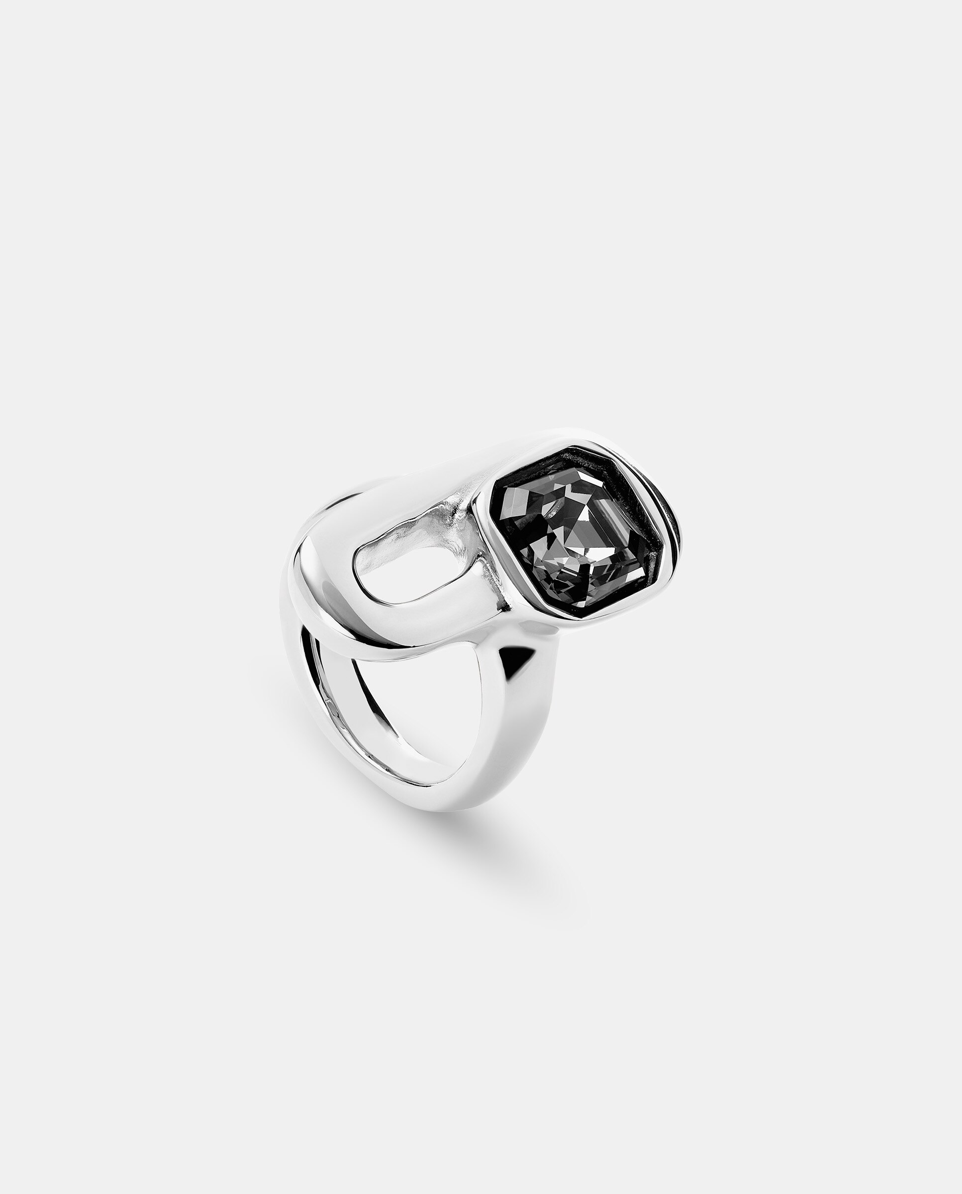 Anel Banhado em Prata de Lei com Cristal em Preto Prata-3