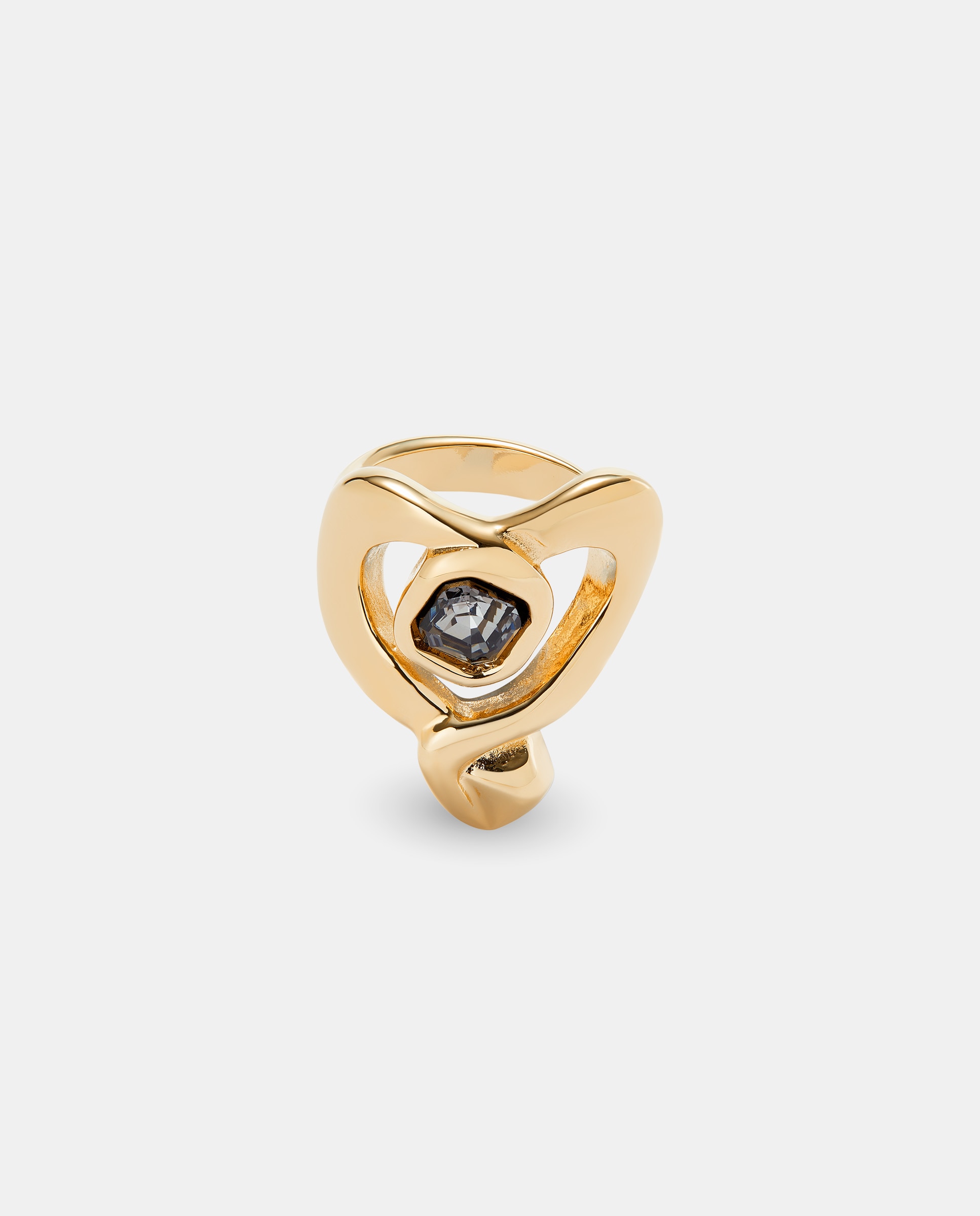 Anel Banhado a Ouro 18k com Coração Grande e Cristal Central Ouro-1