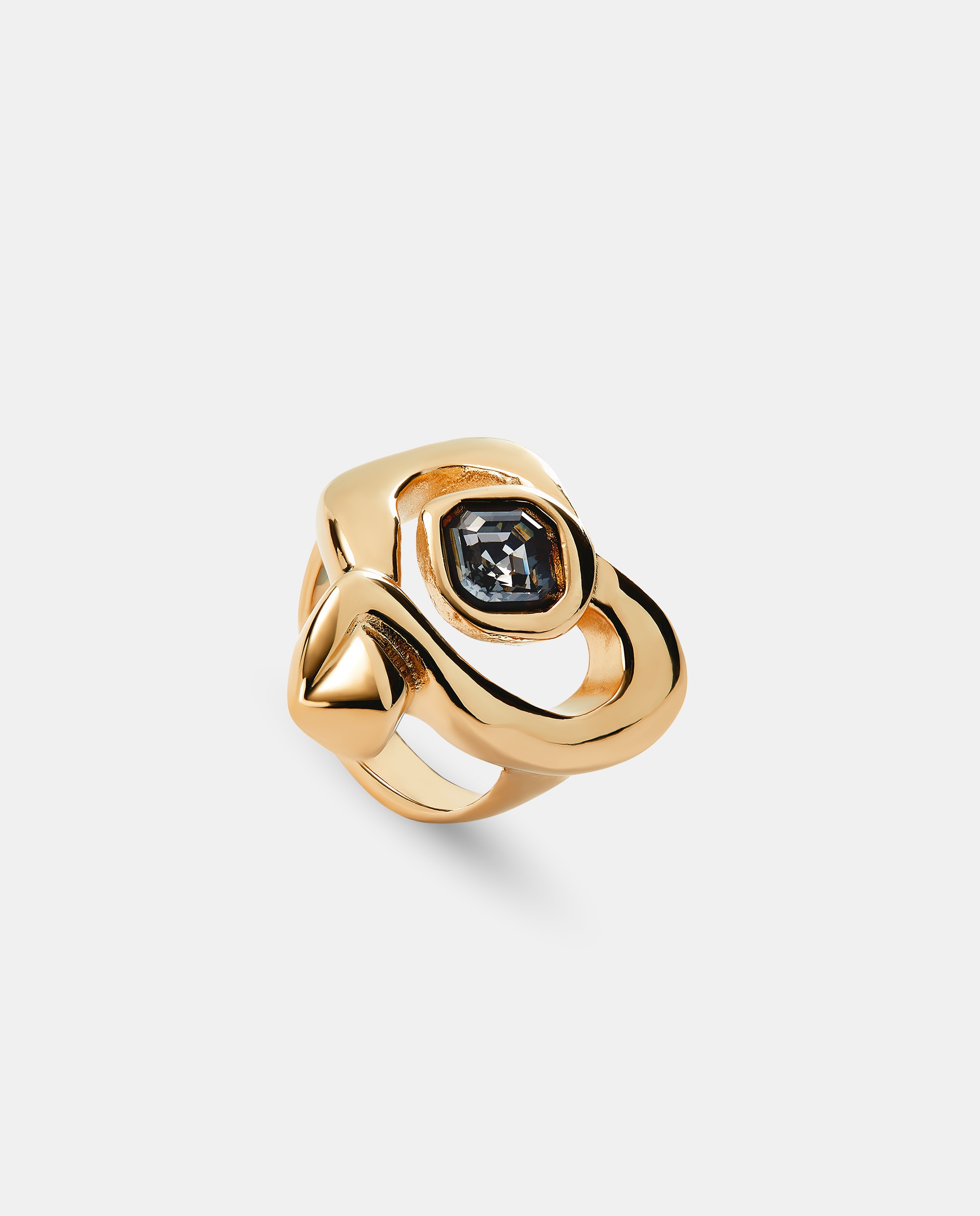 Anel Banhado a Ouro 18k com Coração Grande e Cristal Central Ouro-3