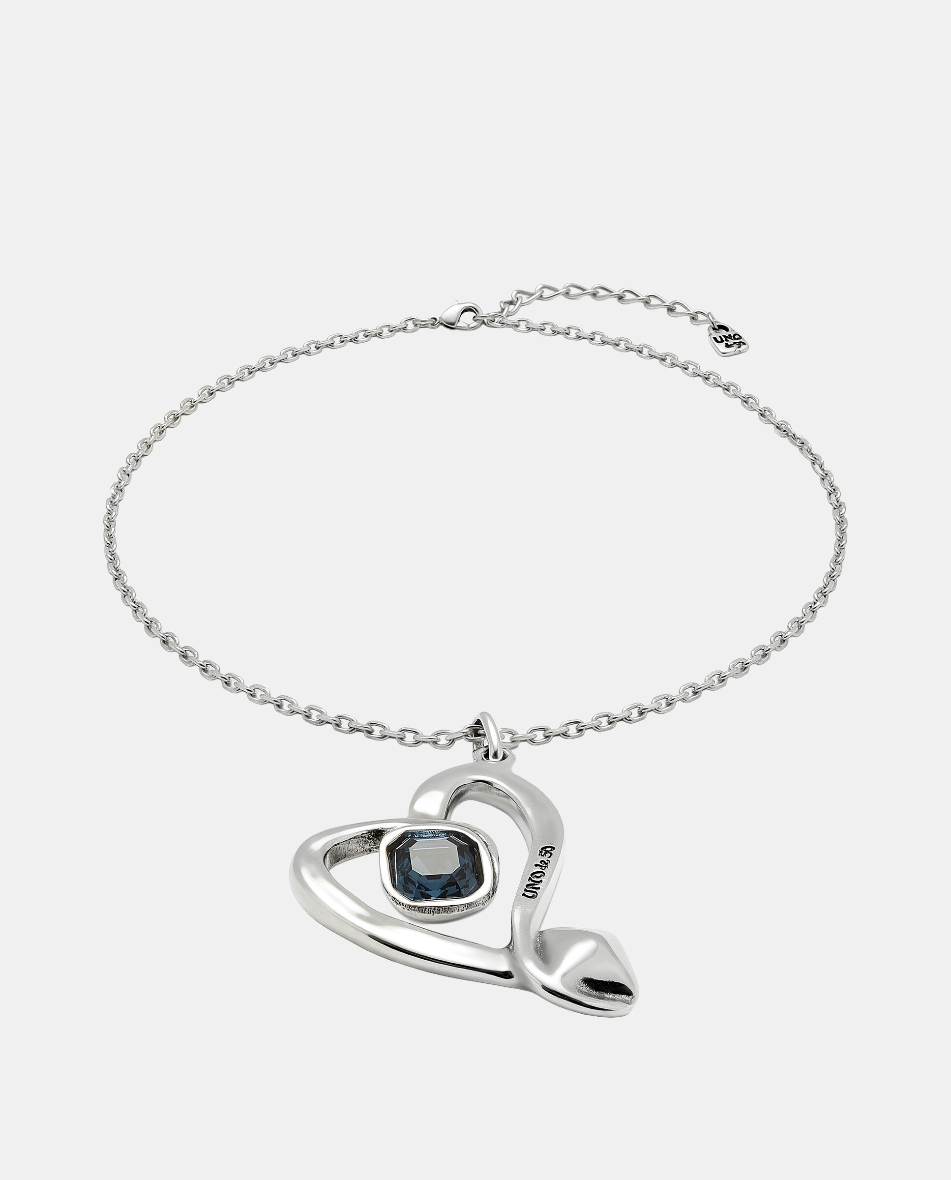Pendente Médio de Liga de Metais com Banho em Prata de Lei e Coração com Cristal Facetado Azul-2