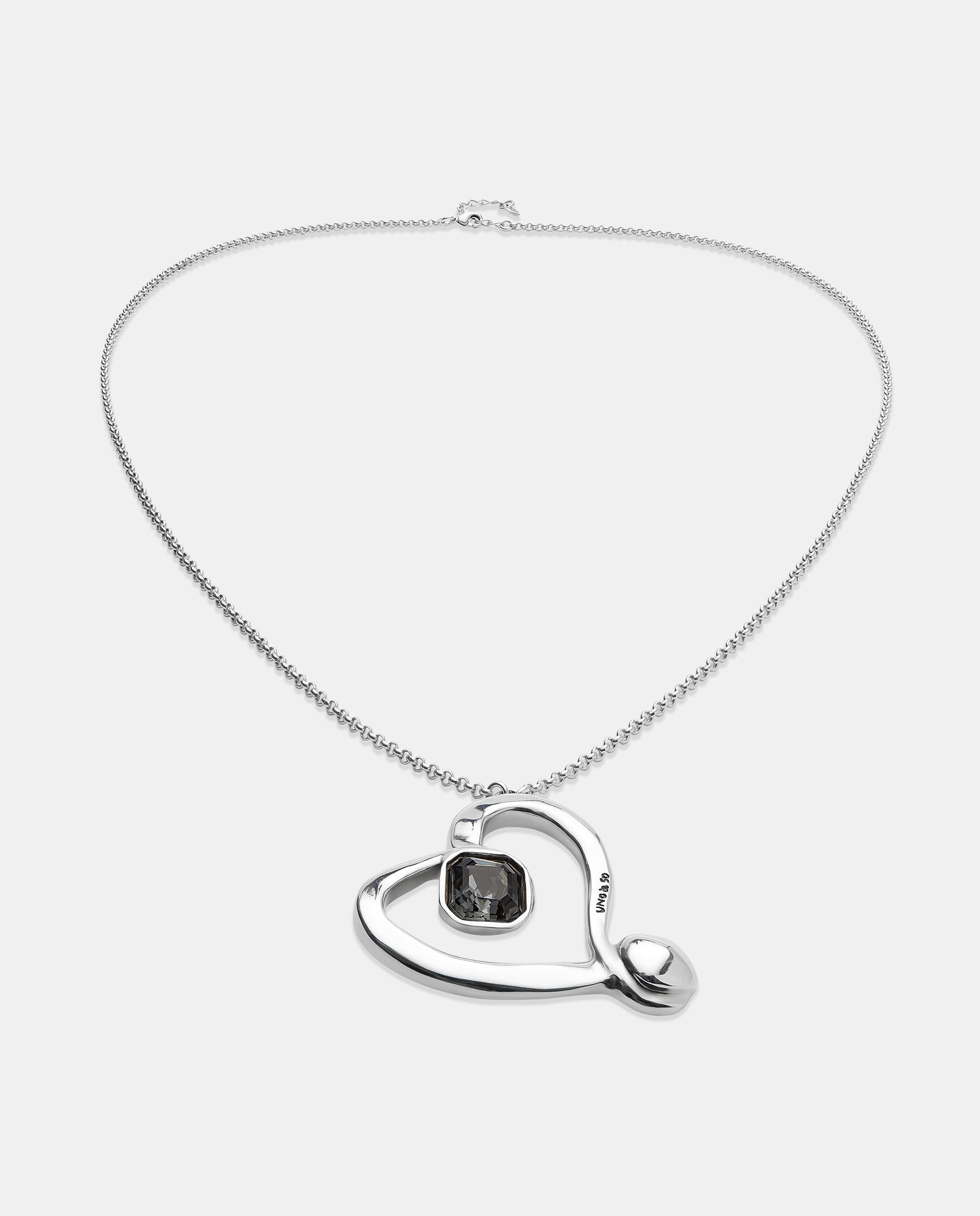 Pendente Banhado em Prata de Lei e Coração Grande com Cristal Facetado Prata-3