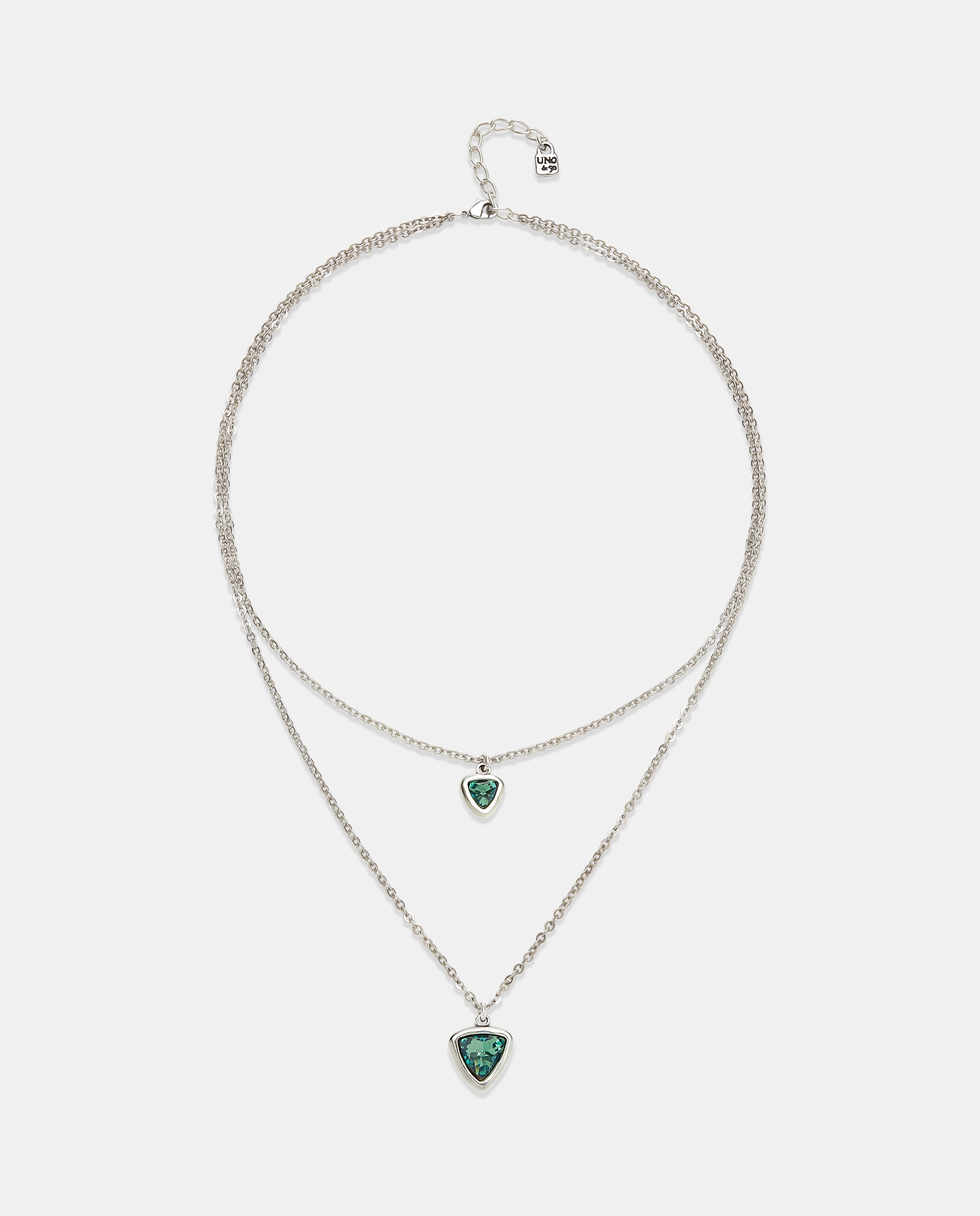 Imagem 0 de Pendente Banhado em Prata de Lei com Corrente Dupla e Triângulo de Cristal em Verde