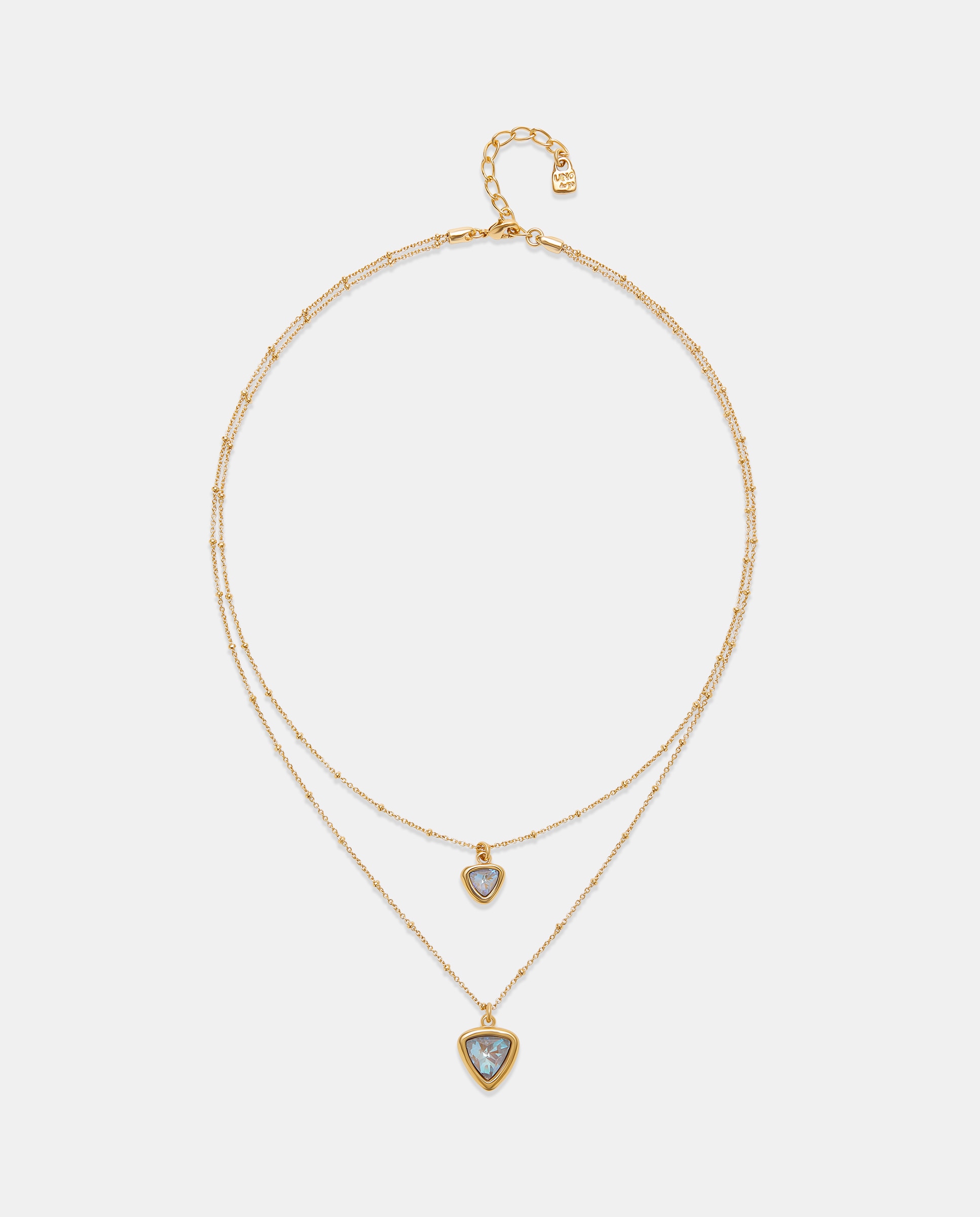 Imagem 0 de Pendente Banhado a Ouro 18k com Corrente Dupla e Triângulo de Cristal em Branco