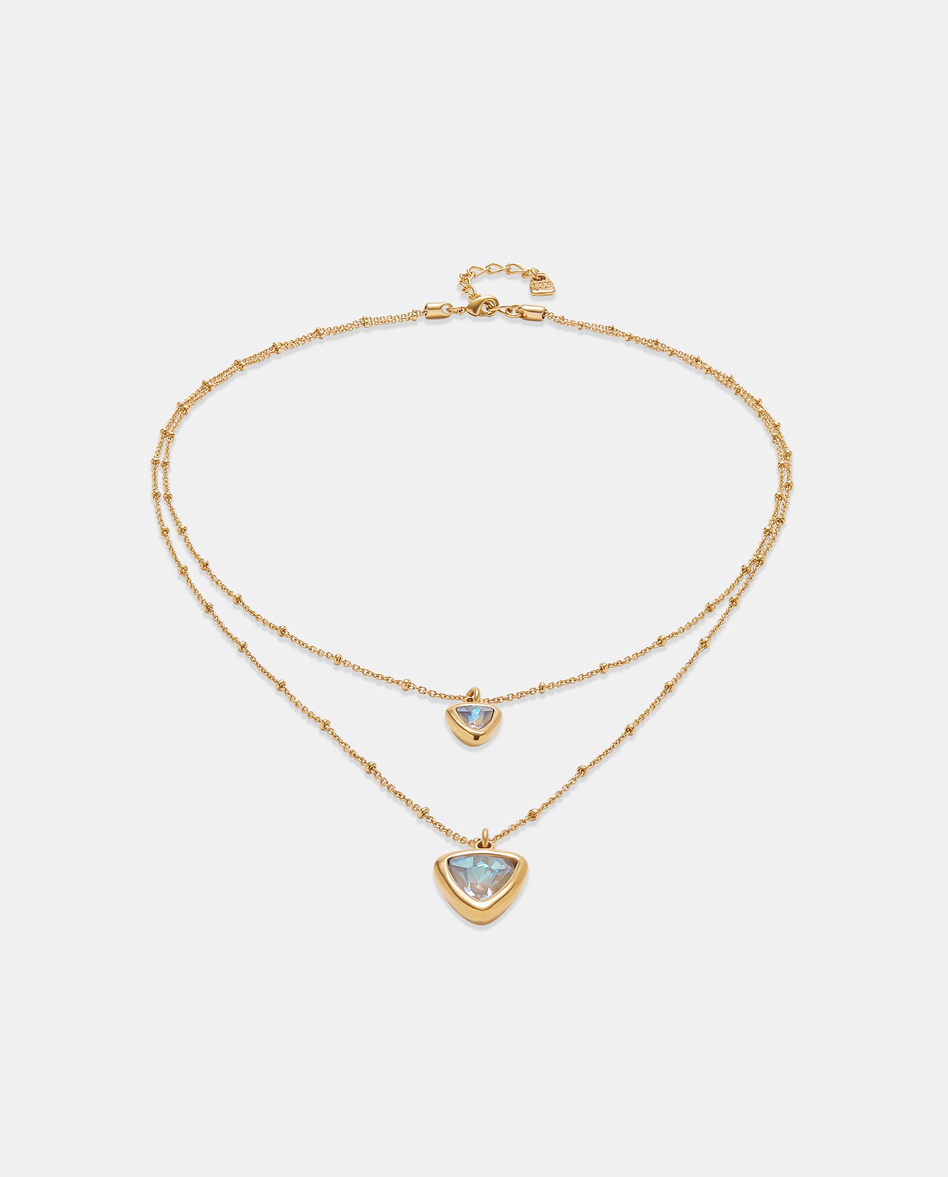 Pendente Banhado em Ouro 18k com Dupla Corrente e Triângulo de Cristal Ouro-3