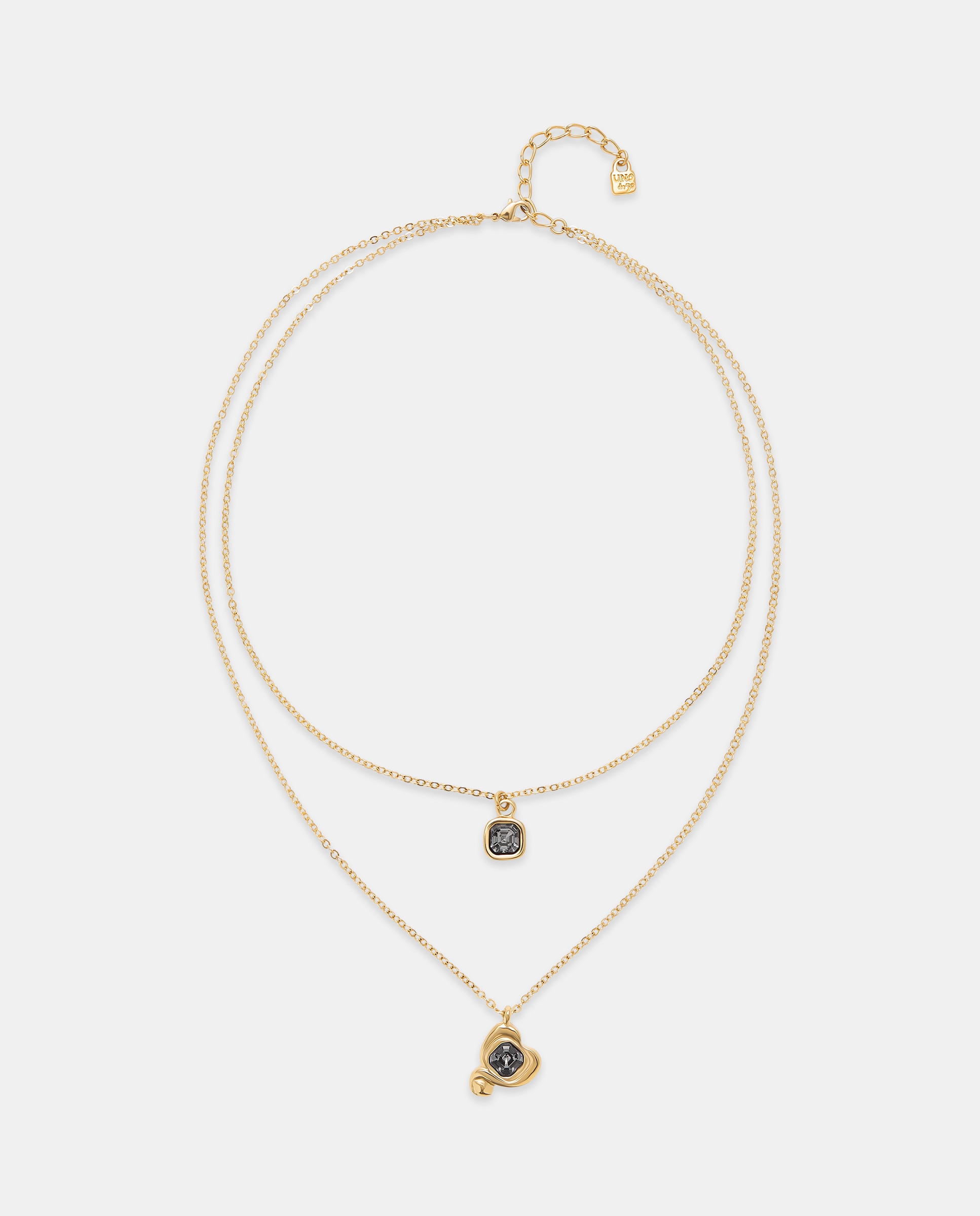Pendente Banhado a Ouro 18k com Corrente Dupla e Corações Centrais com Cristal Ouro-1