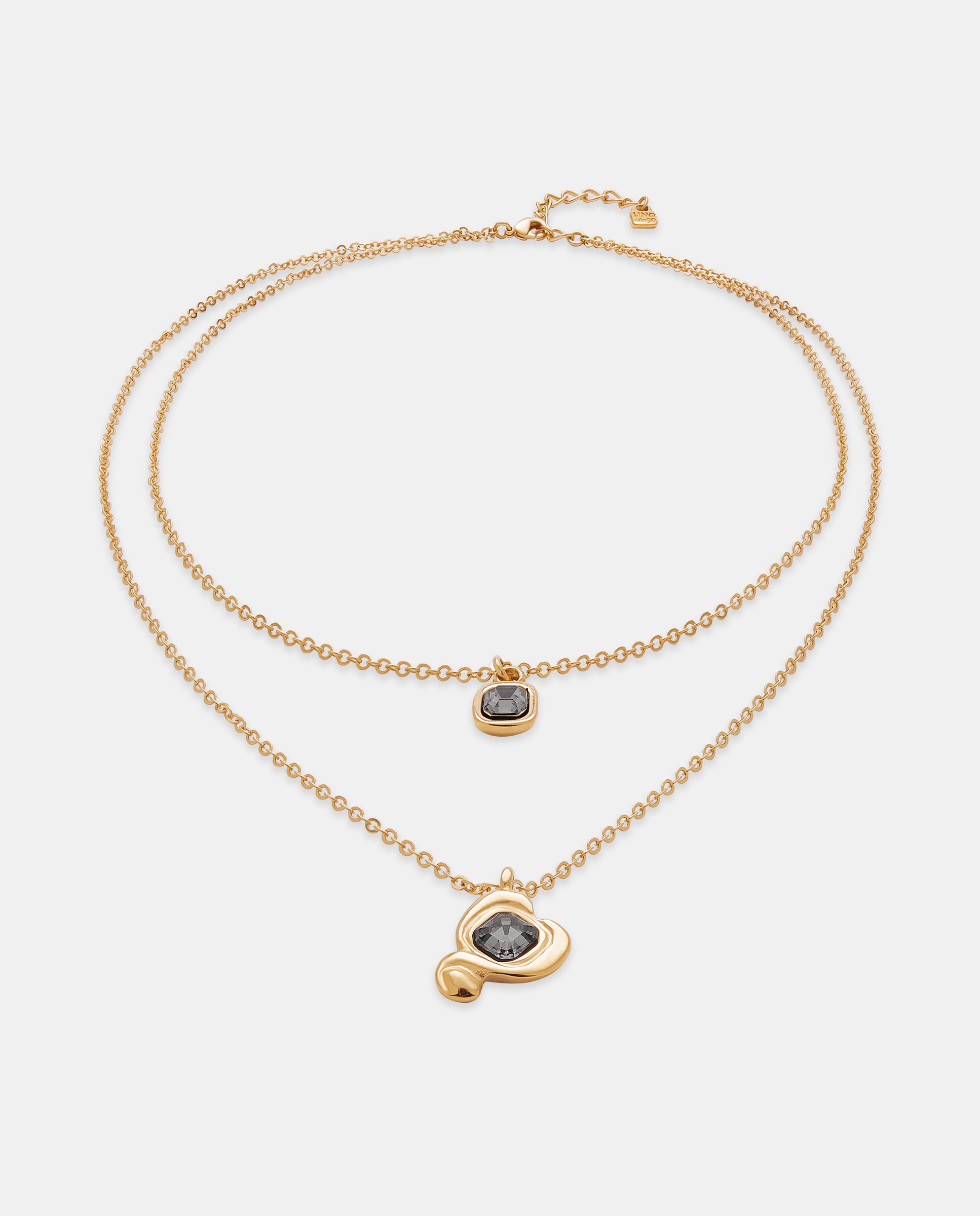 Pendente Banhado a Ouro 18k com Corrente Dupla e Corações Centrais com Cristal Ouro-3