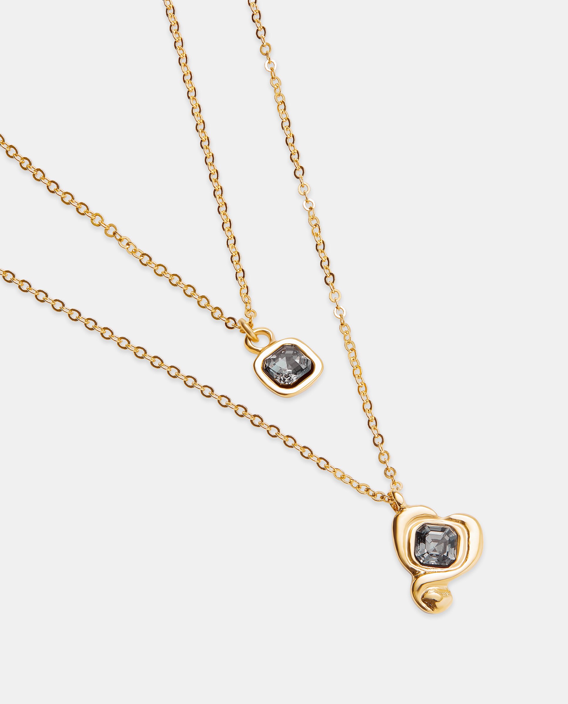 Pendente Banhado a Ouro 18k com Corrente Dupla e Corações Centrais com Cristal Ouro-4