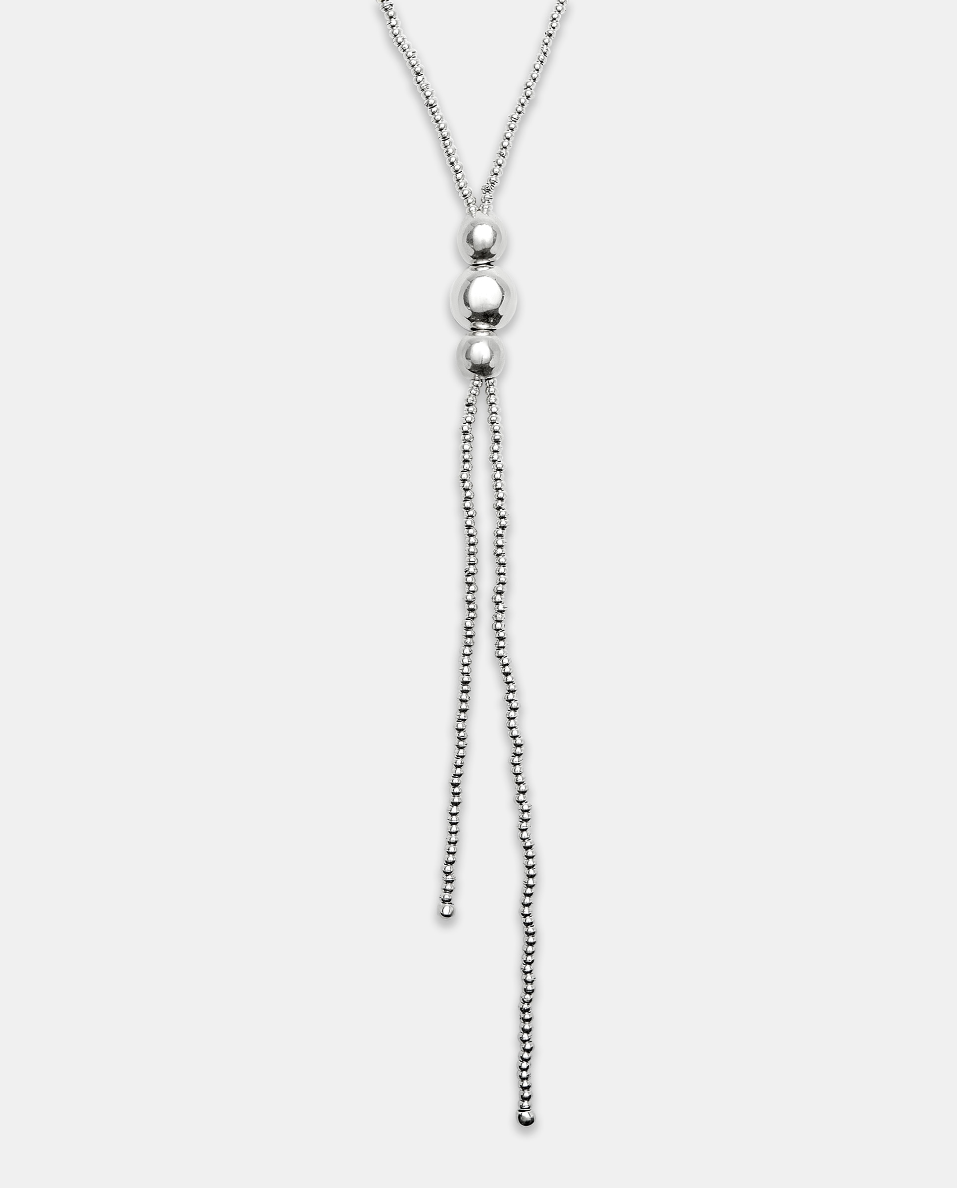 Colar de Bolas Banhado em Prata com Três Bolas Centrais Prata-1