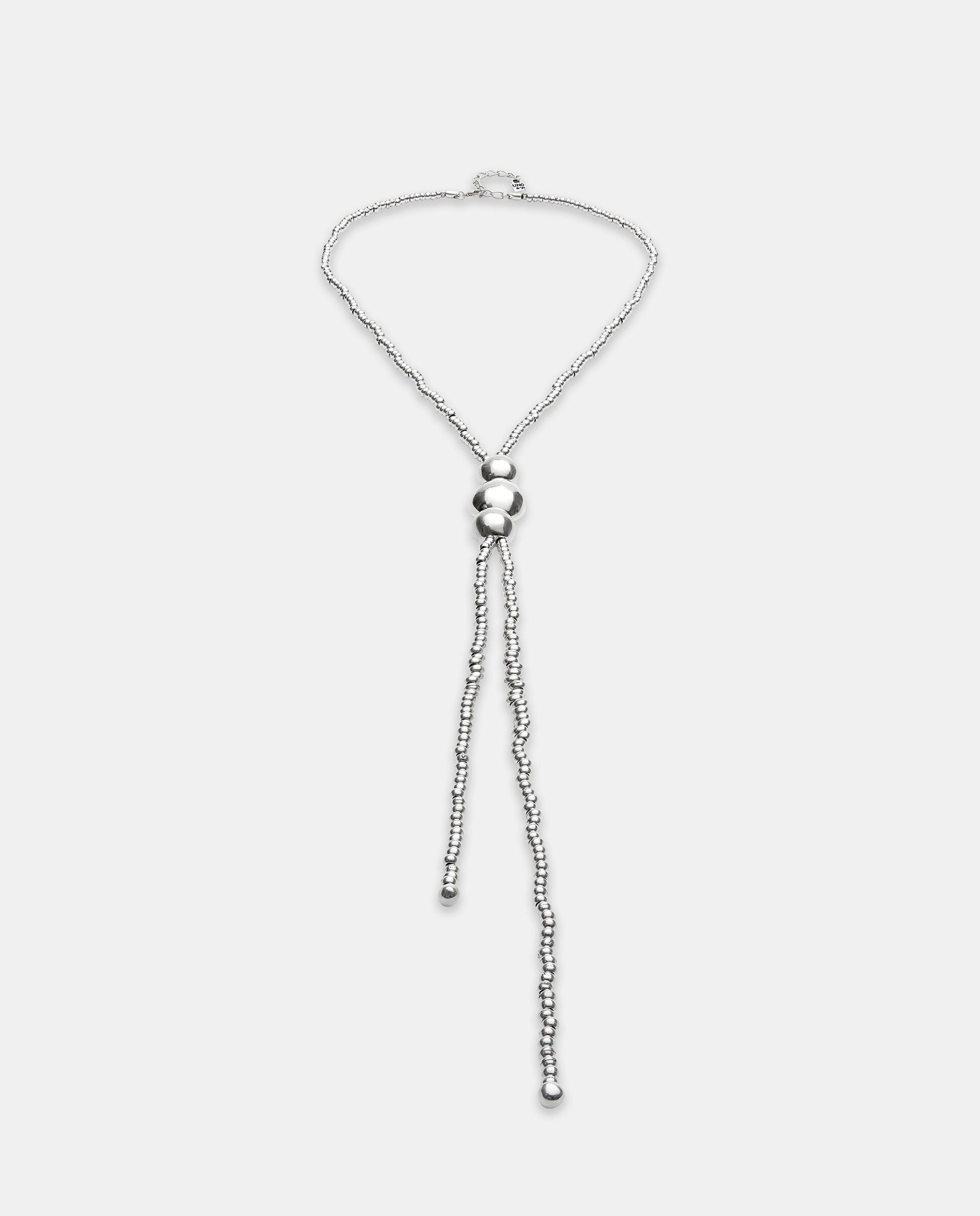 Colar de Bolas Banhado em Prata com Três Bolas Centrais Prata-3