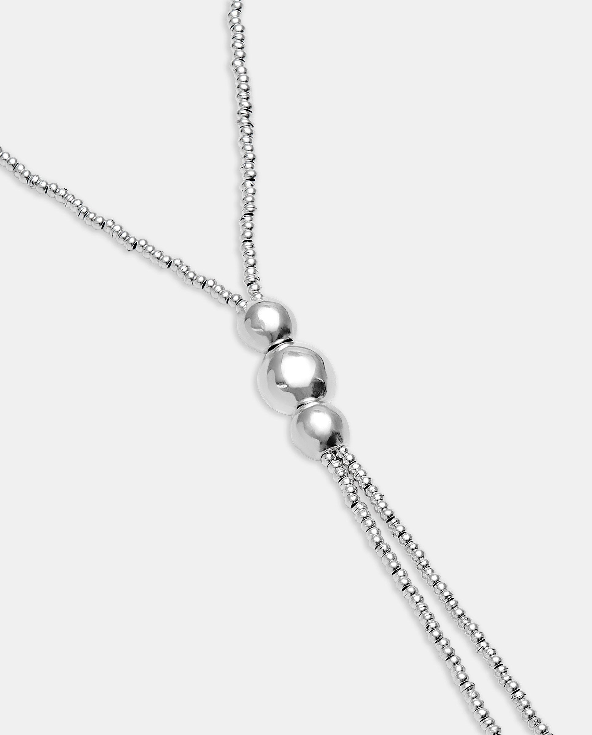 Colar de Bolas Banhado em Prata com Três Bolas Centrais Prata-4