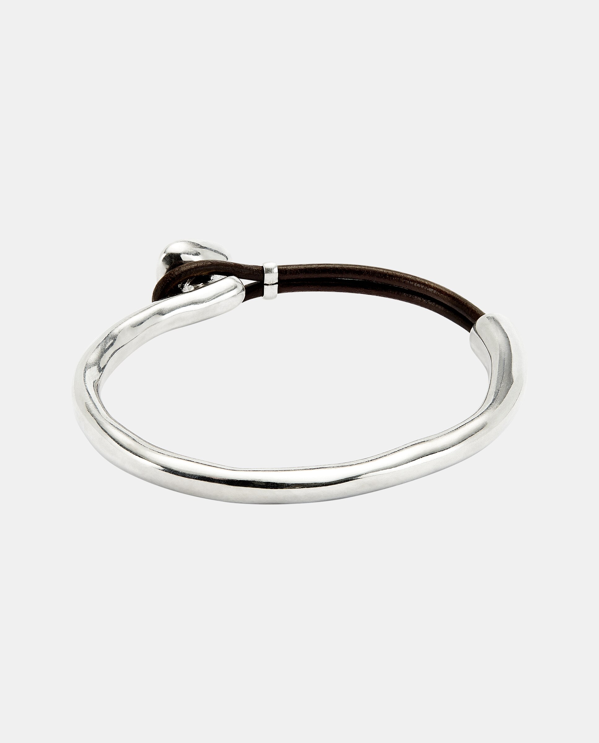 Pulseira Fina Banhada em Prata de Lei com Couro e Cristal Facetado Prata-3