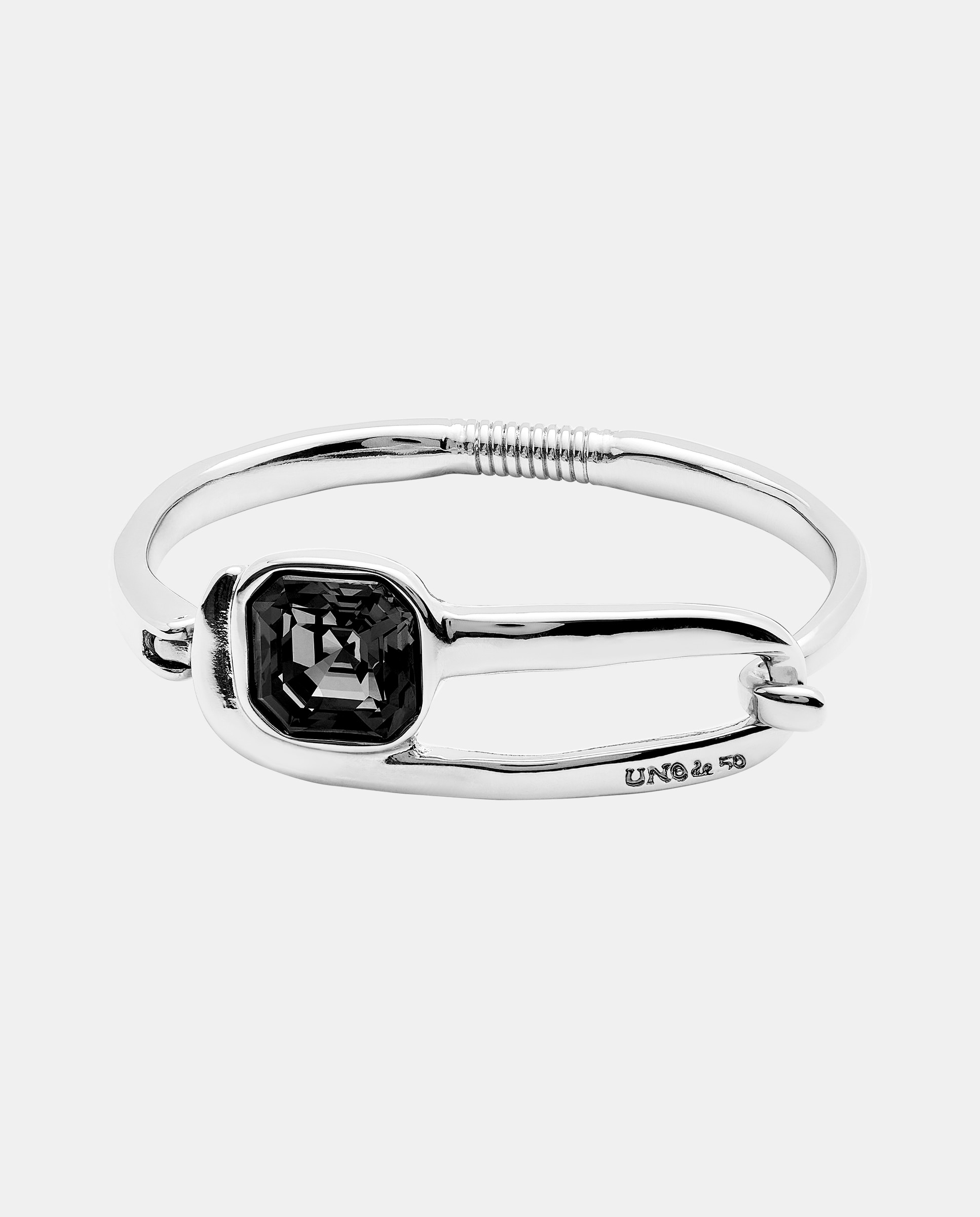 Pulseira Rígida Banhada em Prata de Lei com Cristal Facetado em Preto Prata-1