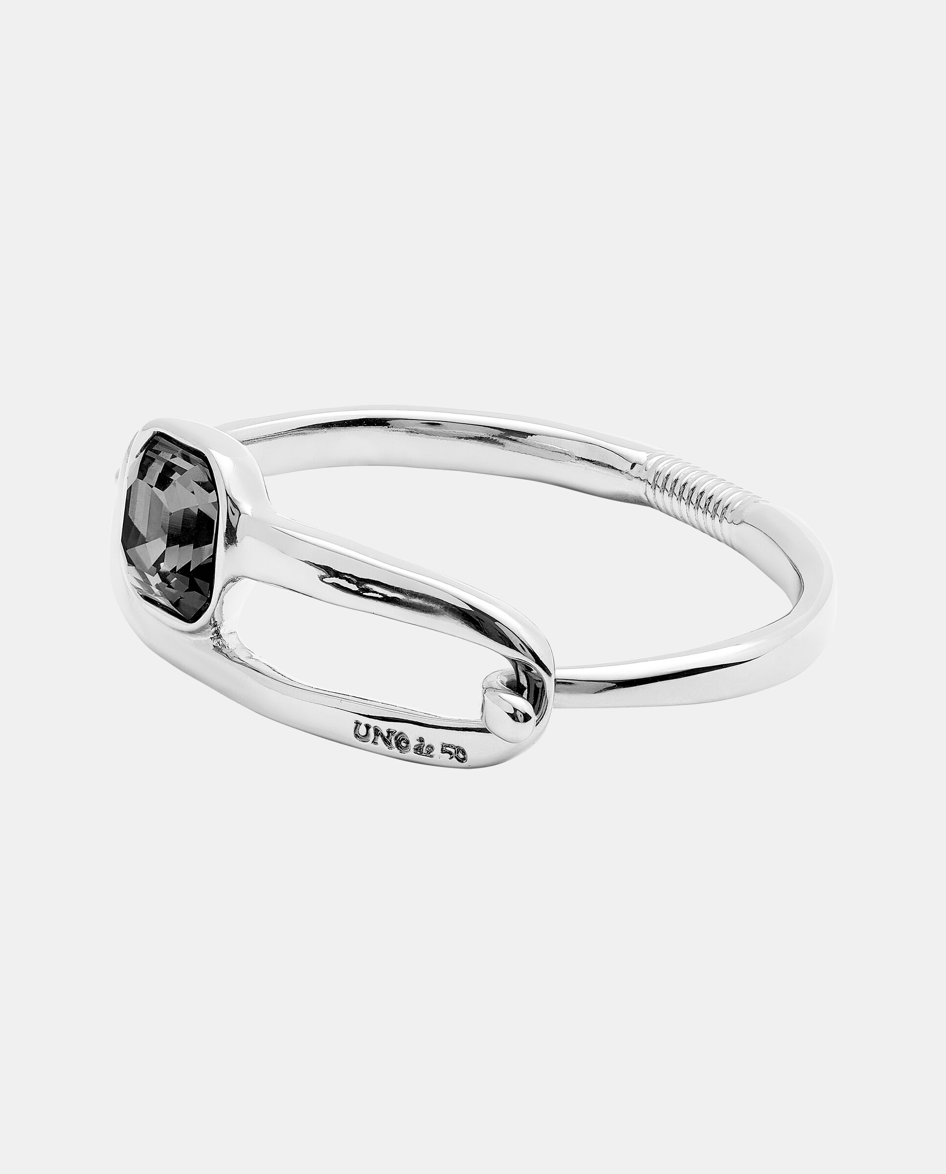 Pulseira Rígida Banhada em Prata de Lei com Cristal Facetado em Preto Prata-3