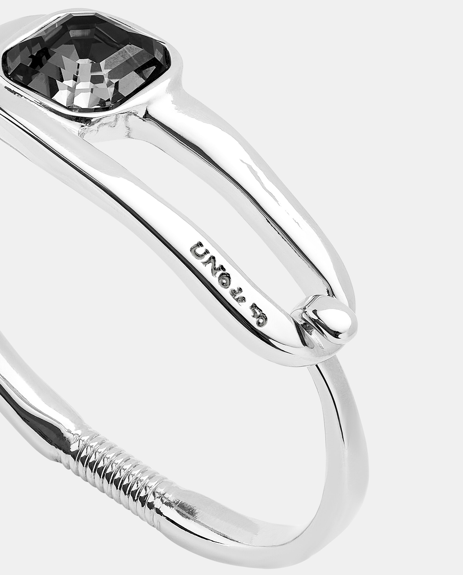 Pulseira Rígida Banhada em Prata de Lei com Cristal Facetado em Preto Prata-4