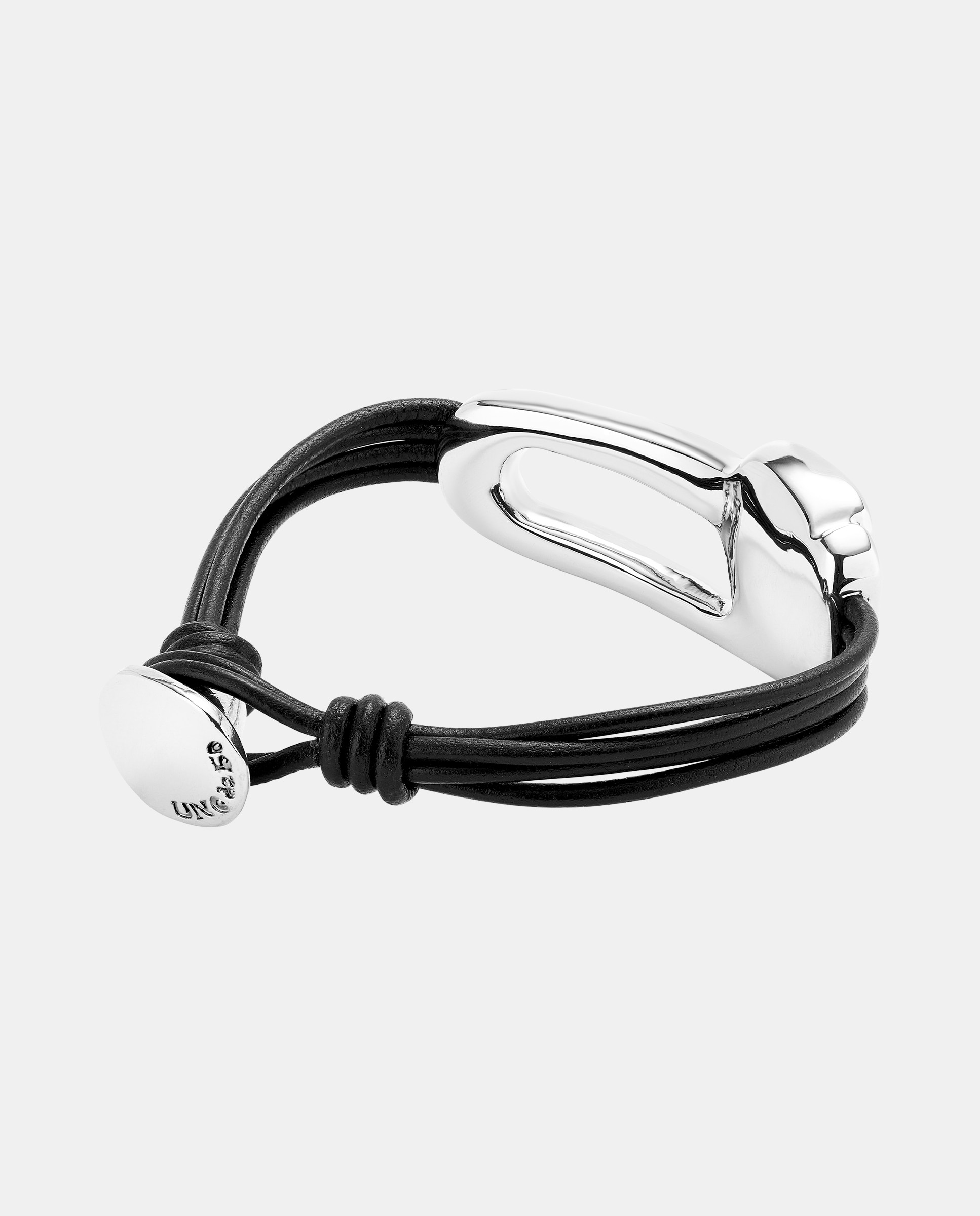 Pulseira de Couro Banhada em Prata de Lei e Cristal Facetado em Preto Prata-3