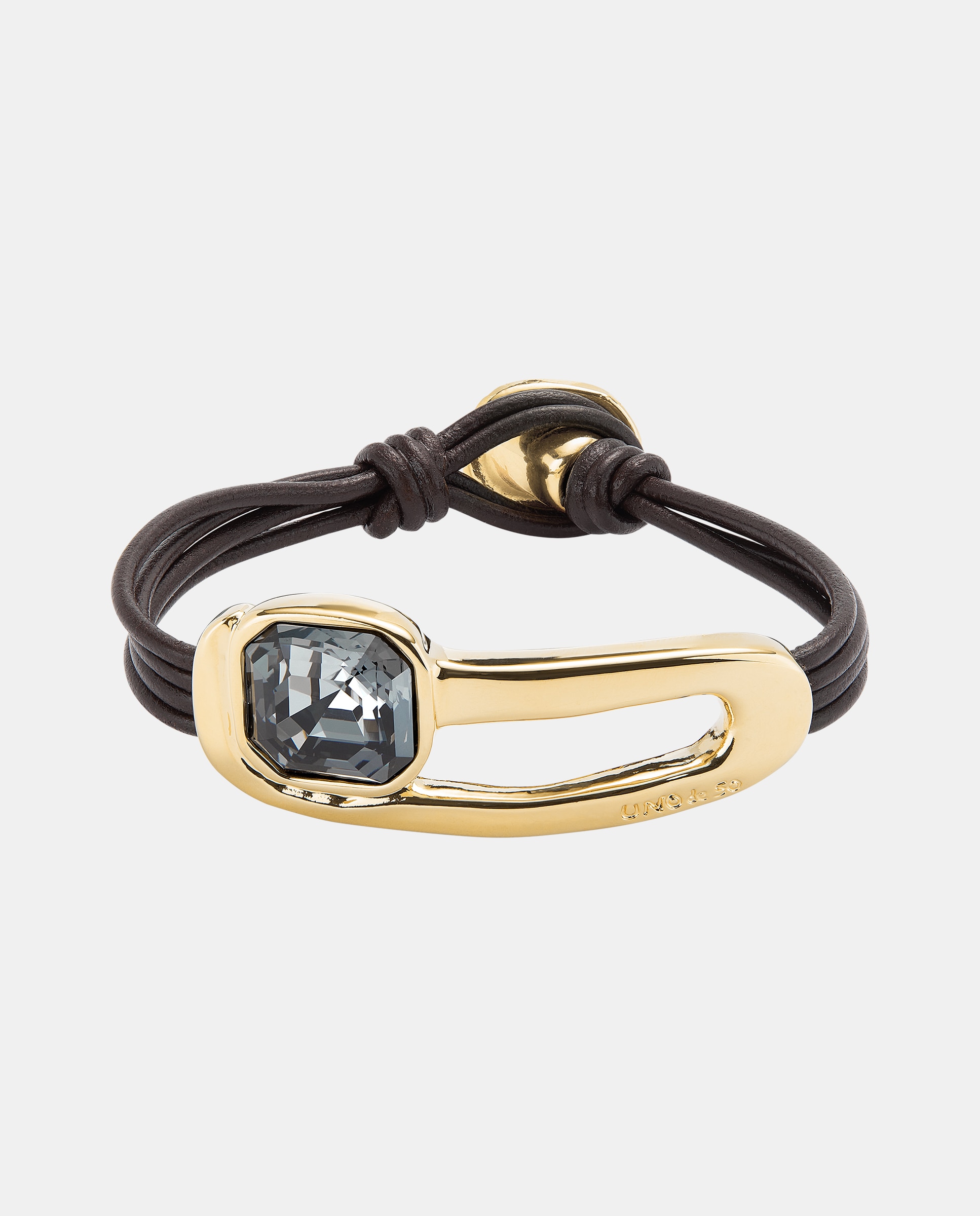 Imagem 0 de Pulseira de Couro Banhada a Ouro 18k e Cristal Facetado em Preto