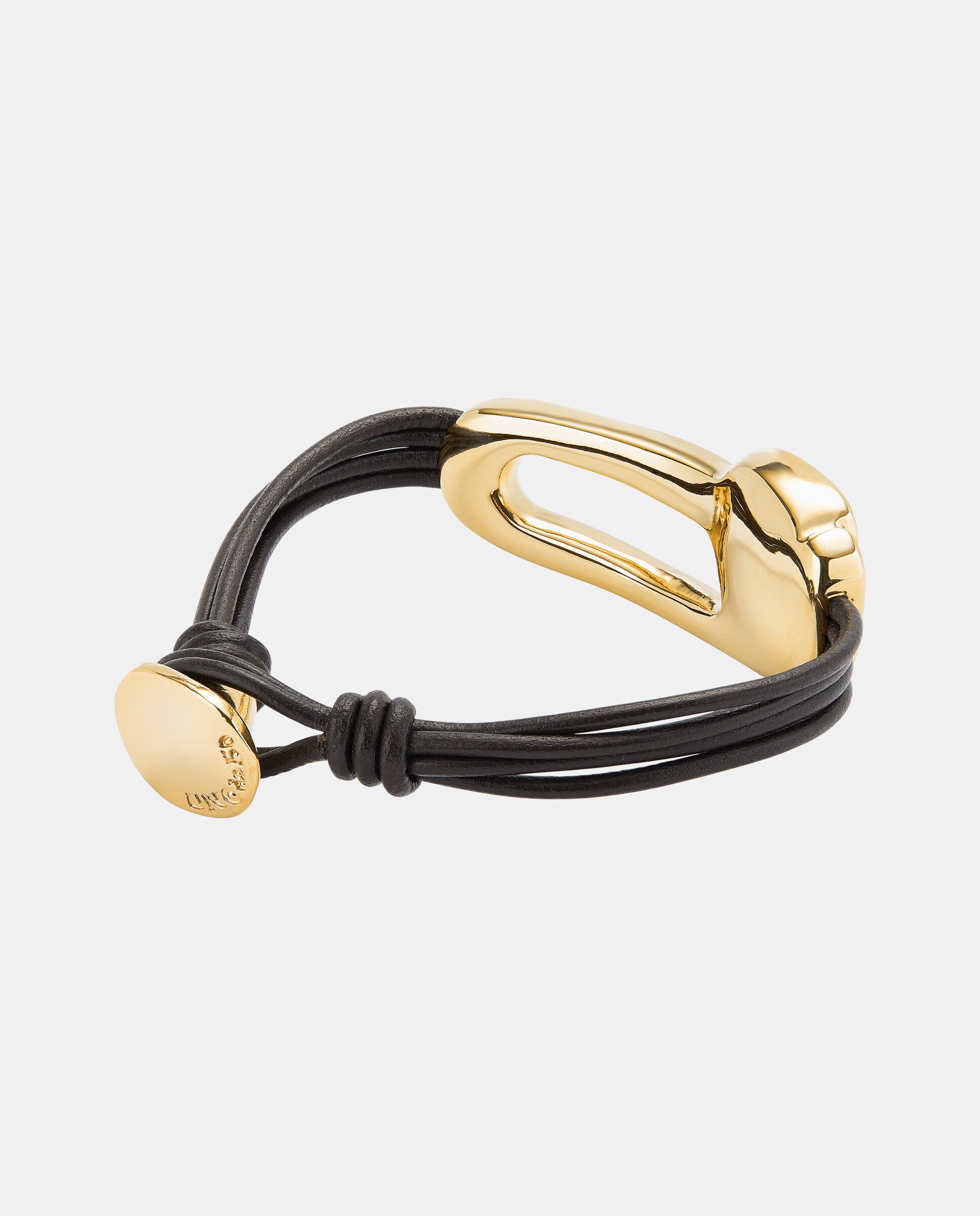 Pulseira de Couro Banhada a Ouro 18k e Cristal Facetado em Preto Ouro-3