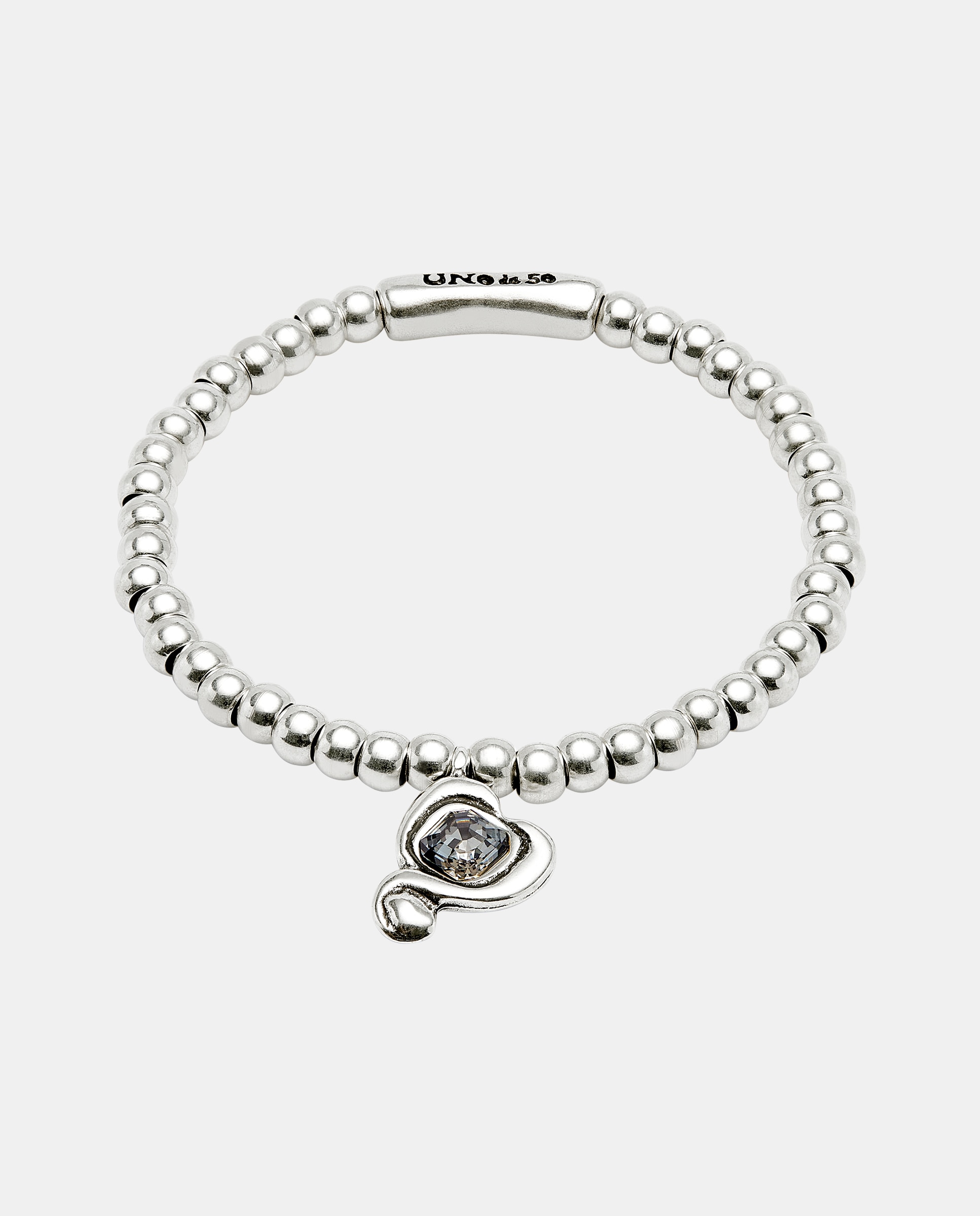 Pulseira de Bolas Banhada em Prata de Lei com Coração com Cristal Prata-1
