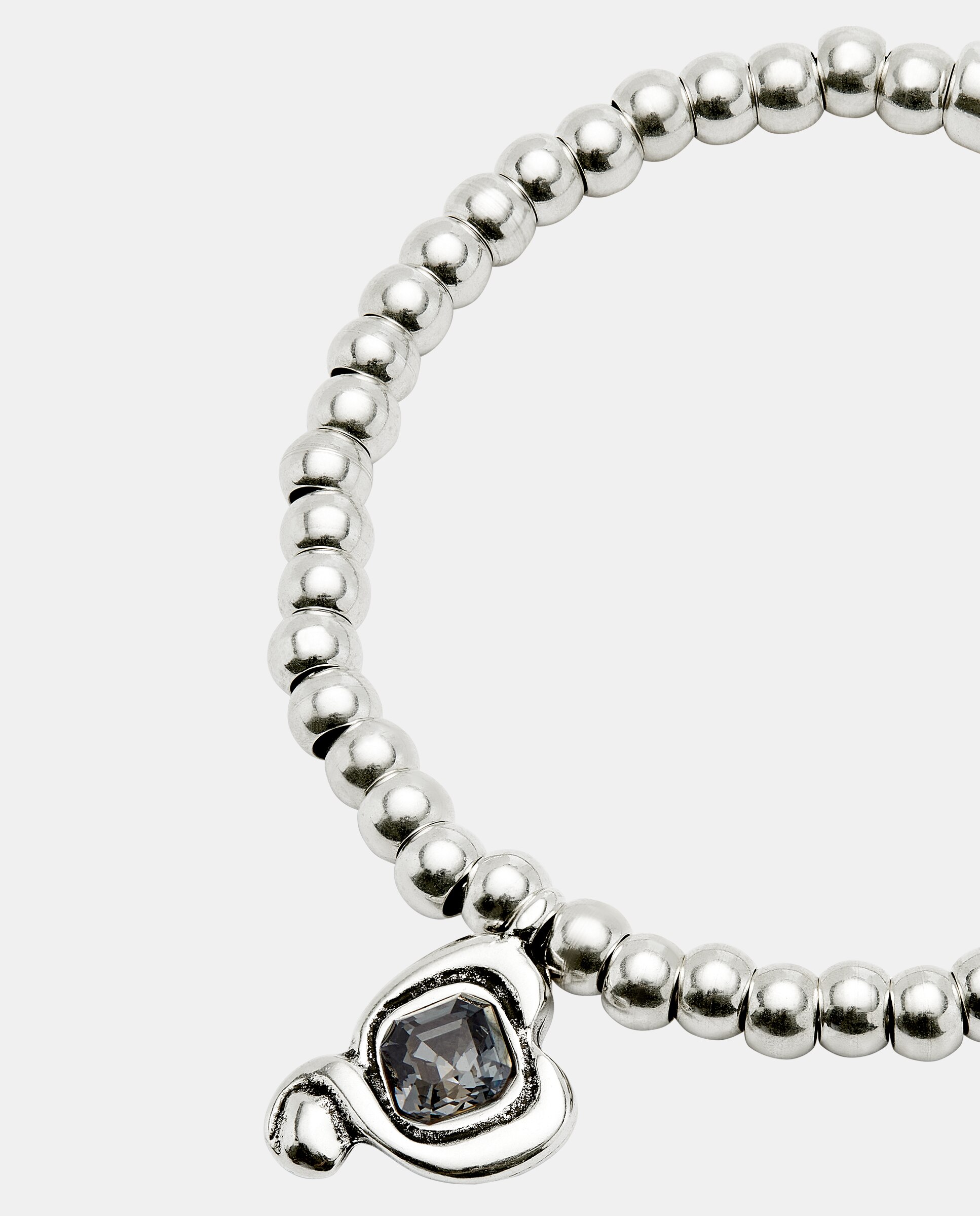 Pulseira de Bolas Banhada em Prata de Lei com Coração com Cristal Prata-4