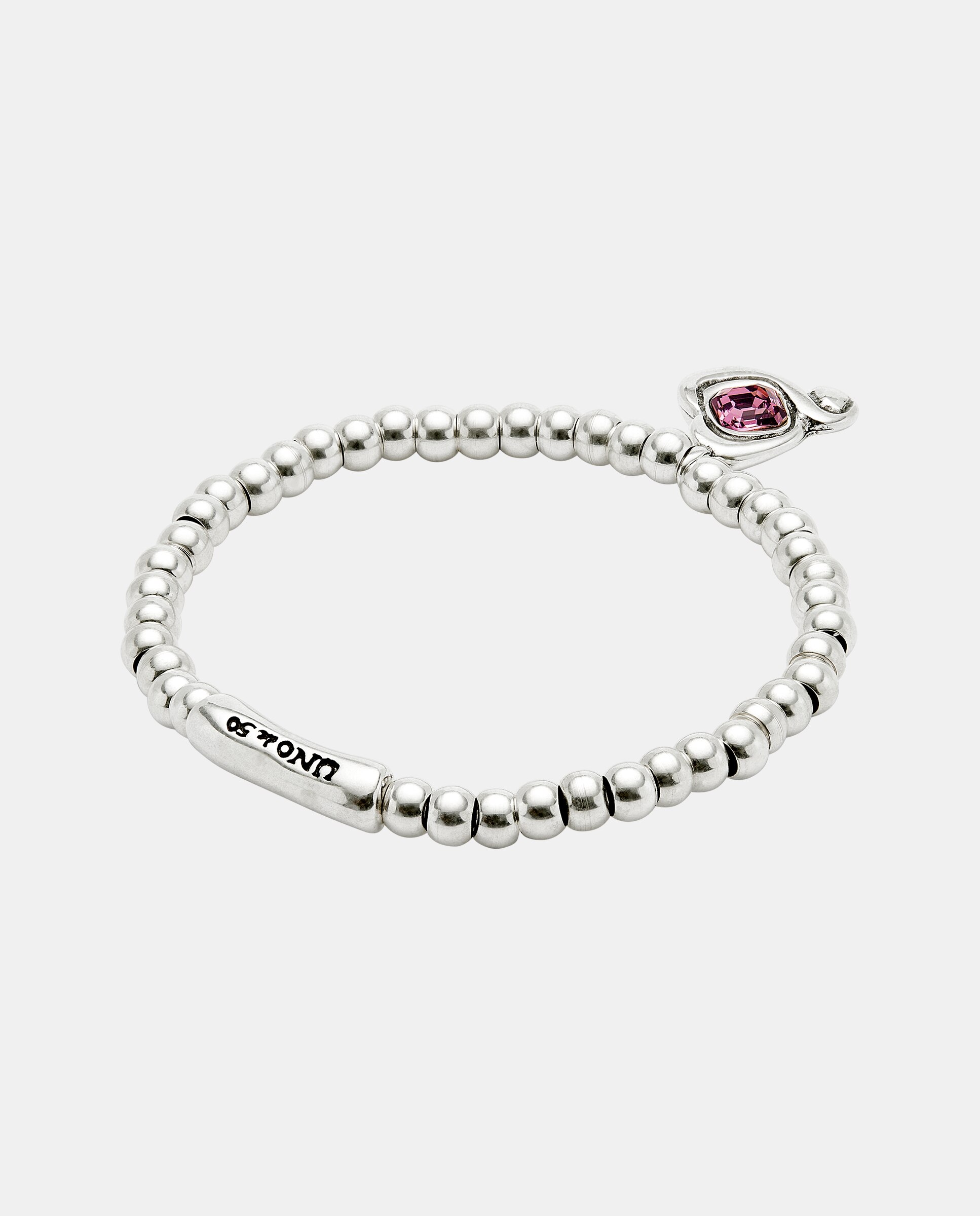 Pulseira de Bolas Banhadas em Prata de Lei com Coração e Cristal Prata-3