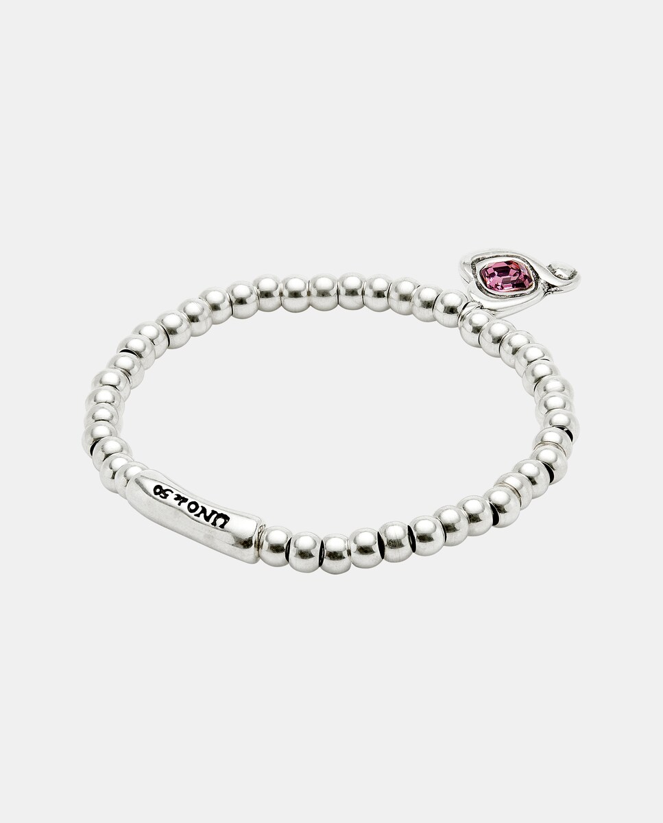 Pulseira de Bolas Banhadas a Prata com Coração com Cristal Rosa Prata-3