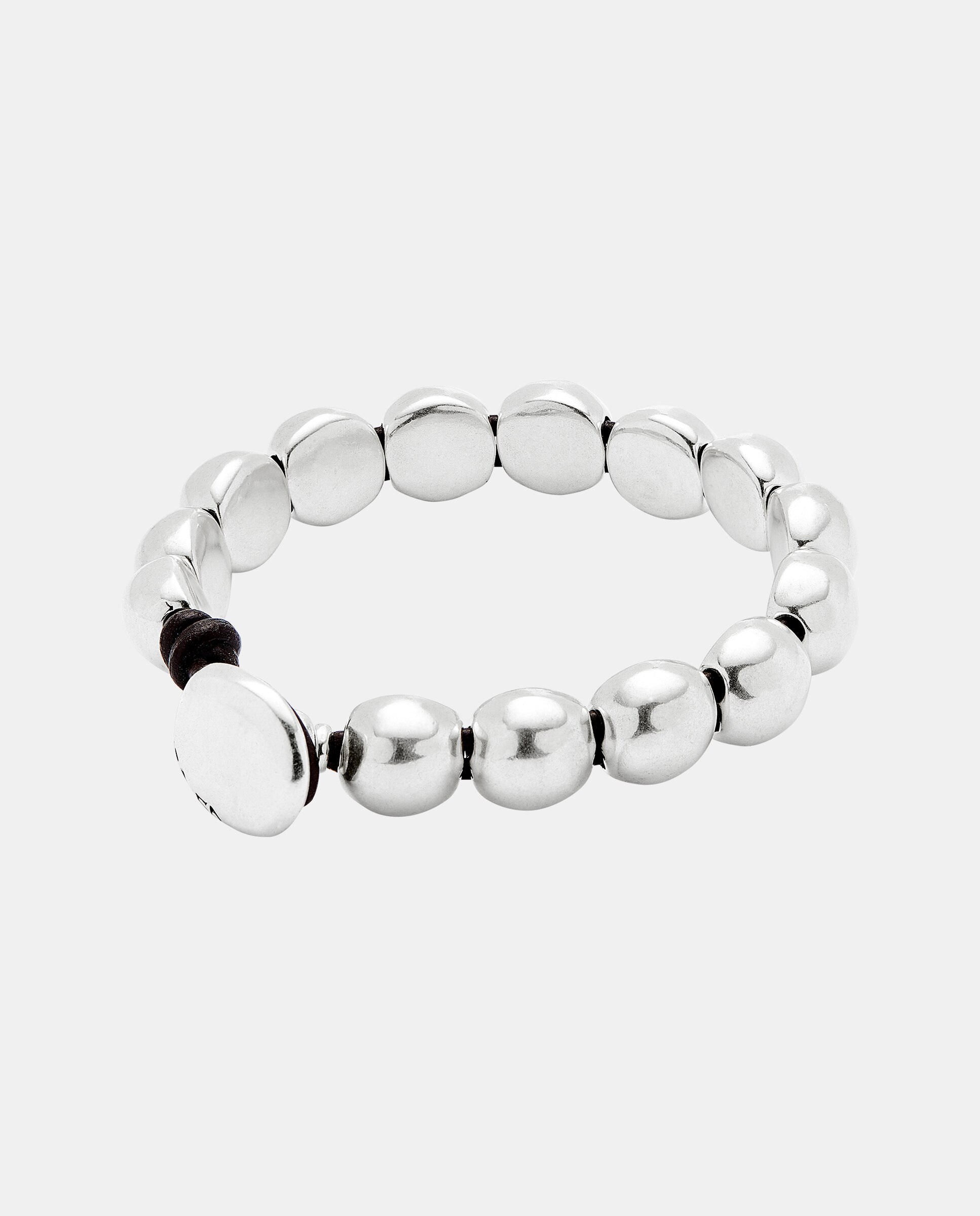 Pulseira com Contas Redondas Pequenas Banhada em Prata de Lei Prata-3