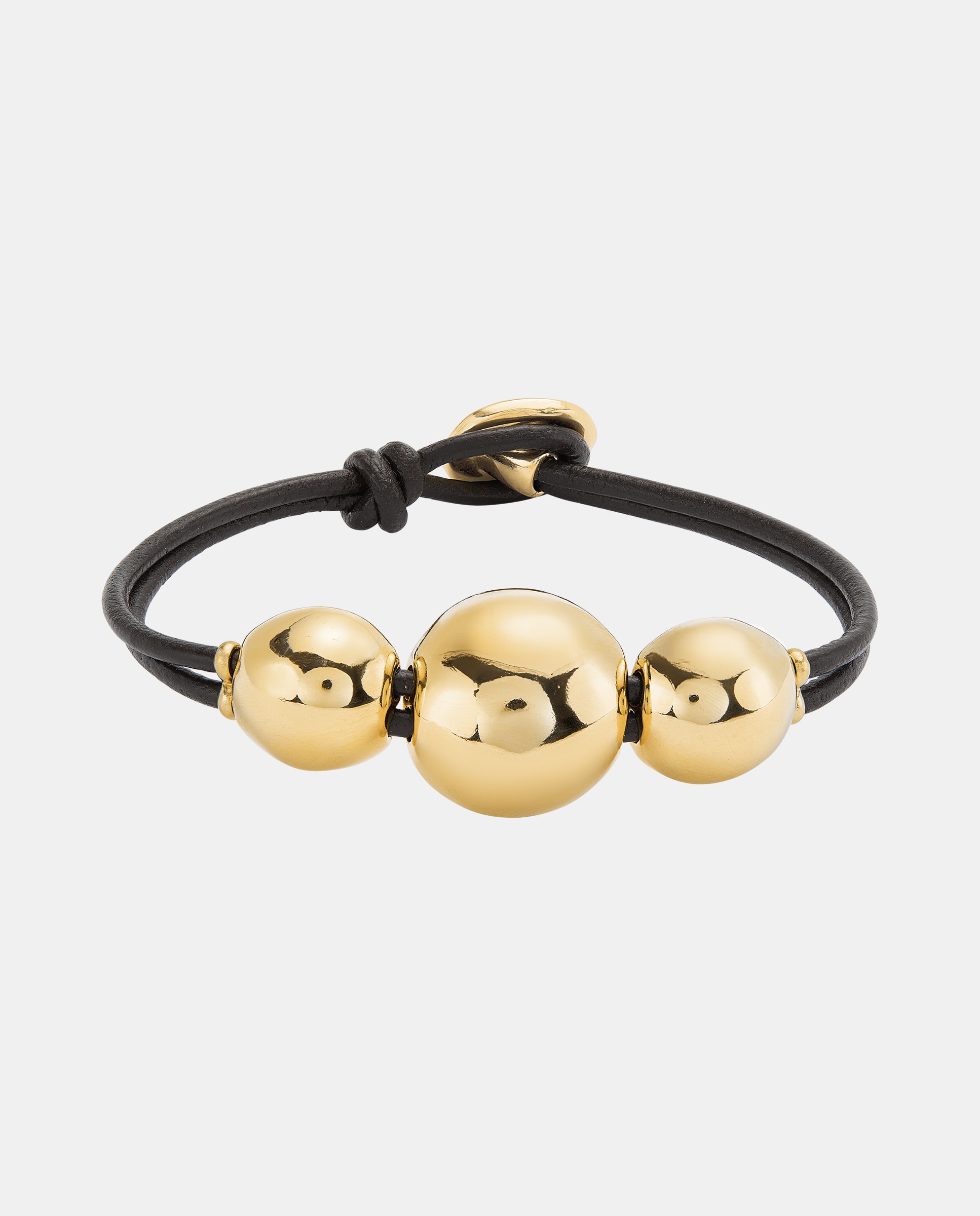 Pulseira de Couro com Três Bolas Grandes Centrais Banhada em Ouro 18k Ouro-1