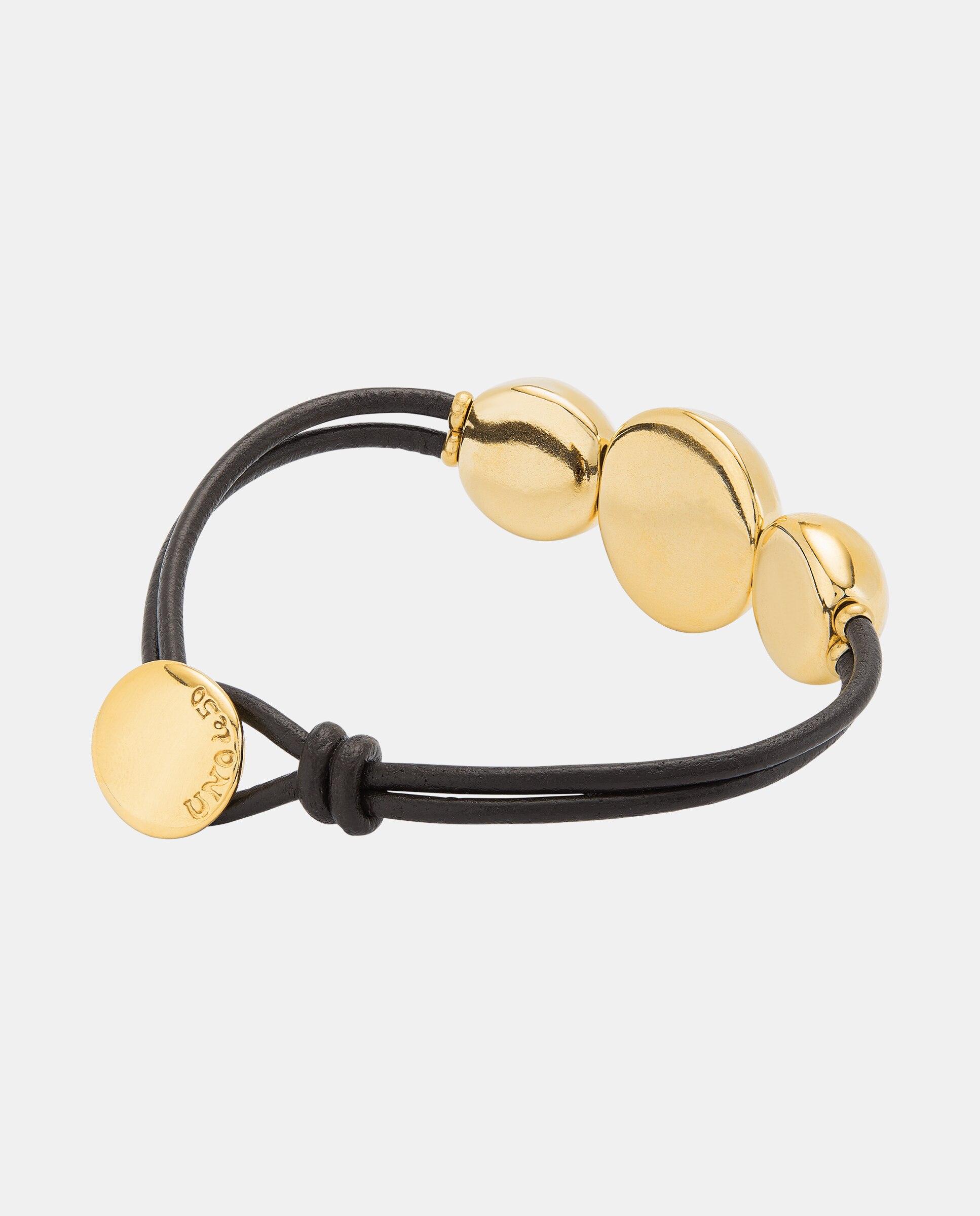 Pulseira de Couro com Três Bolas Grandes Centrais Banhada em Ouro 18k Ouro-3