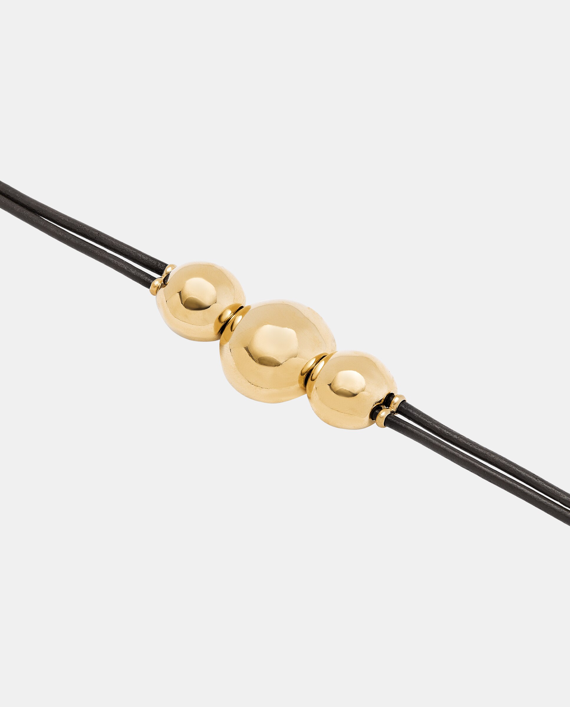 Pulseira de Couro com Três Bolas Grandes Centrais Banhada em Ouro 18k Ouro-4