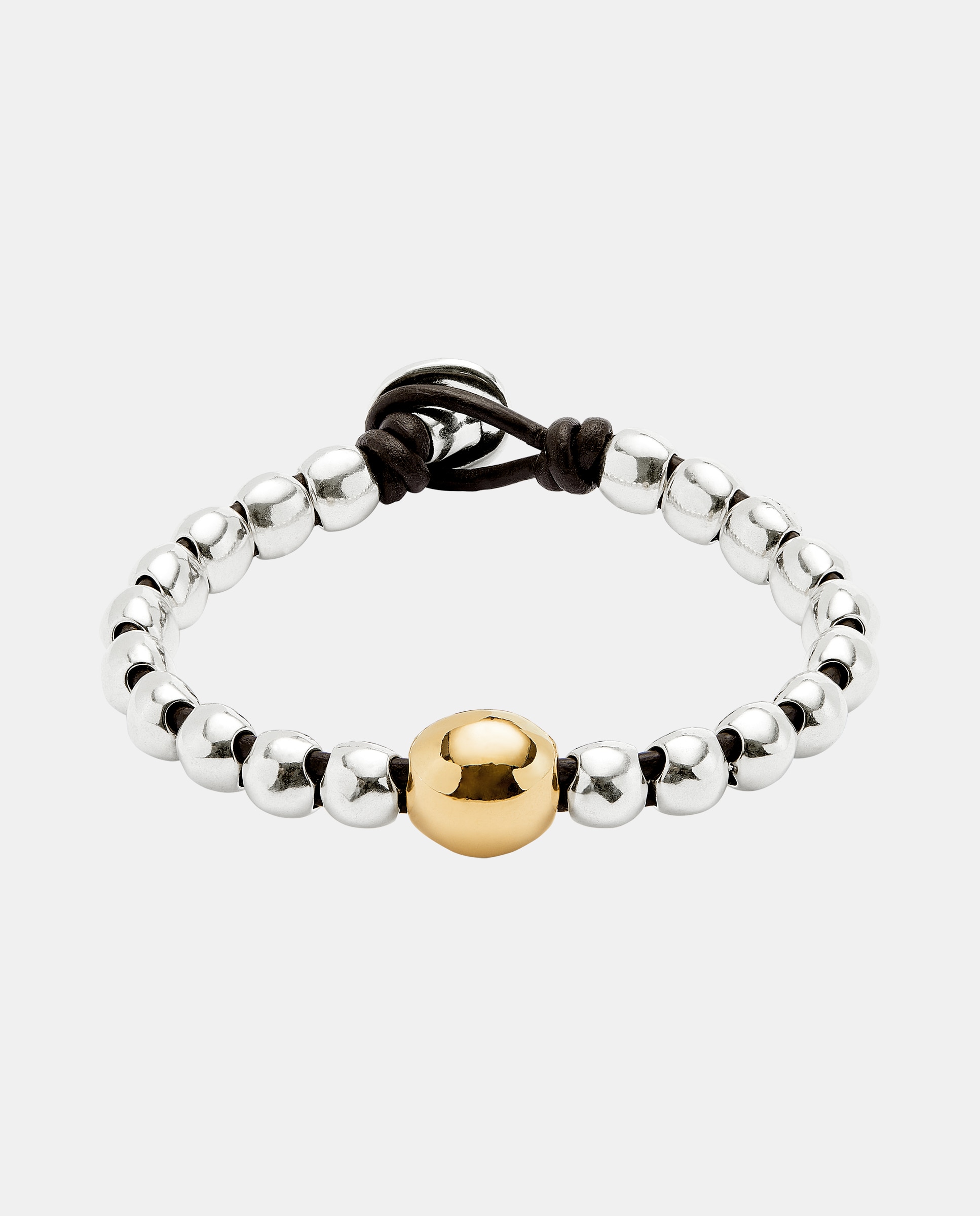 Pulseira de Contas Banhada em Prata de Lei e Conta Central Banhada em Ouro 18k Prata-1