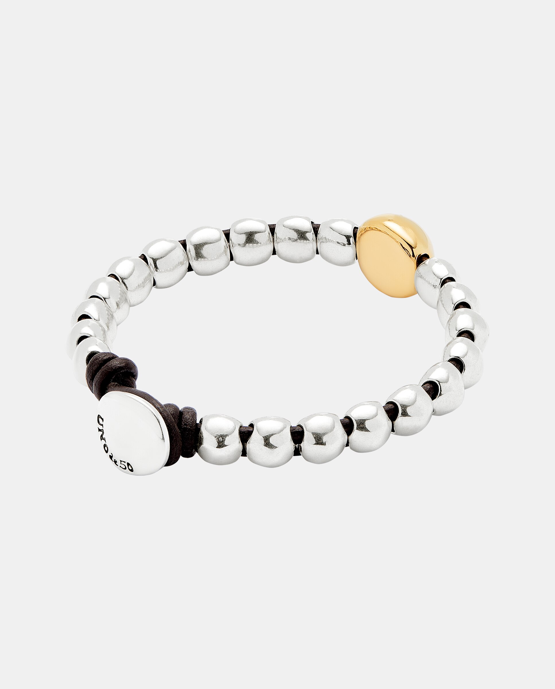 Pulseira de Contas Banhada em Prata de Lei e Conta Central Banhada em Ouro 18k Prata-3