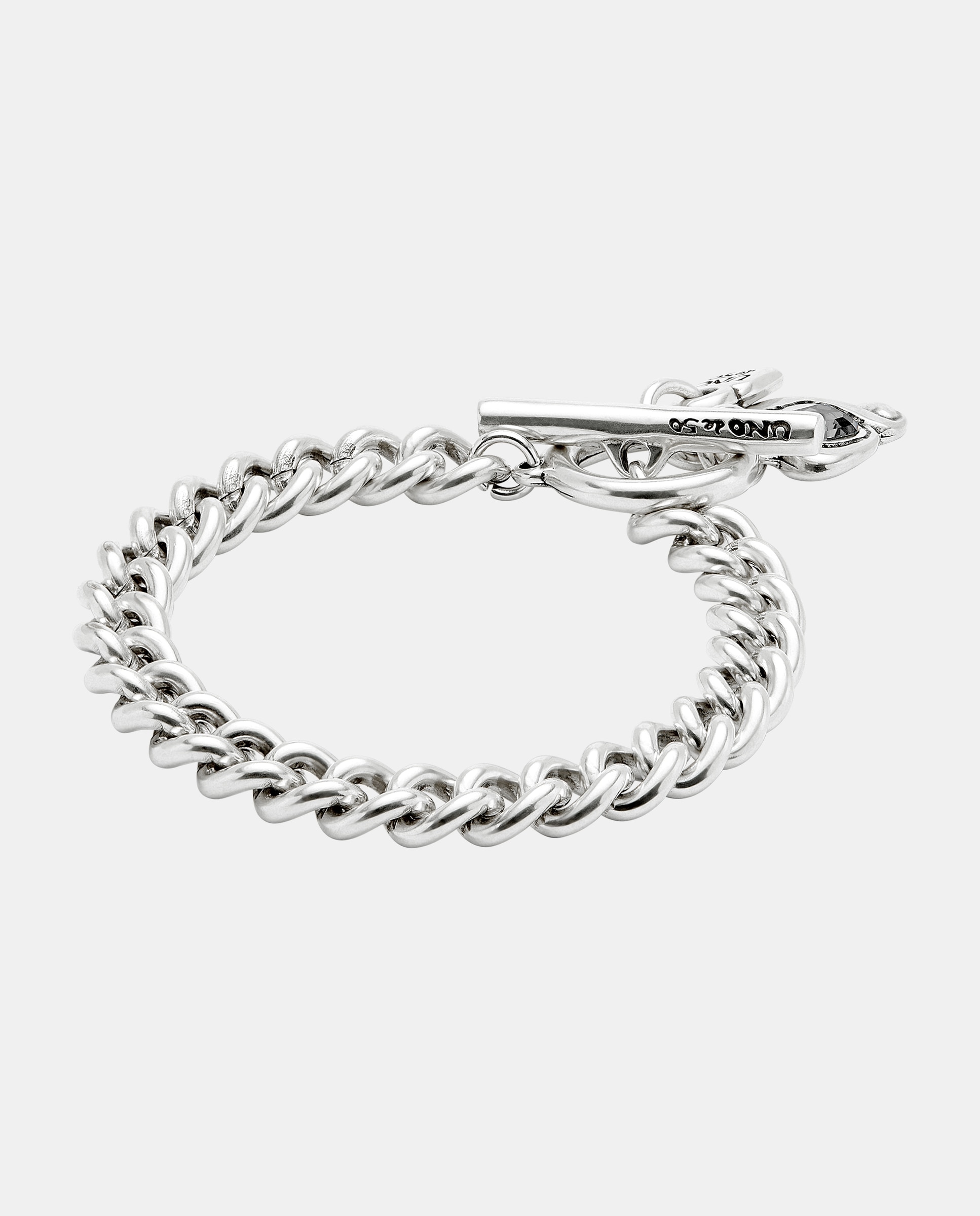 Pulseira de Corrente Banhada em Prata de Lei com Coração e Cristal em Preto Prata-3