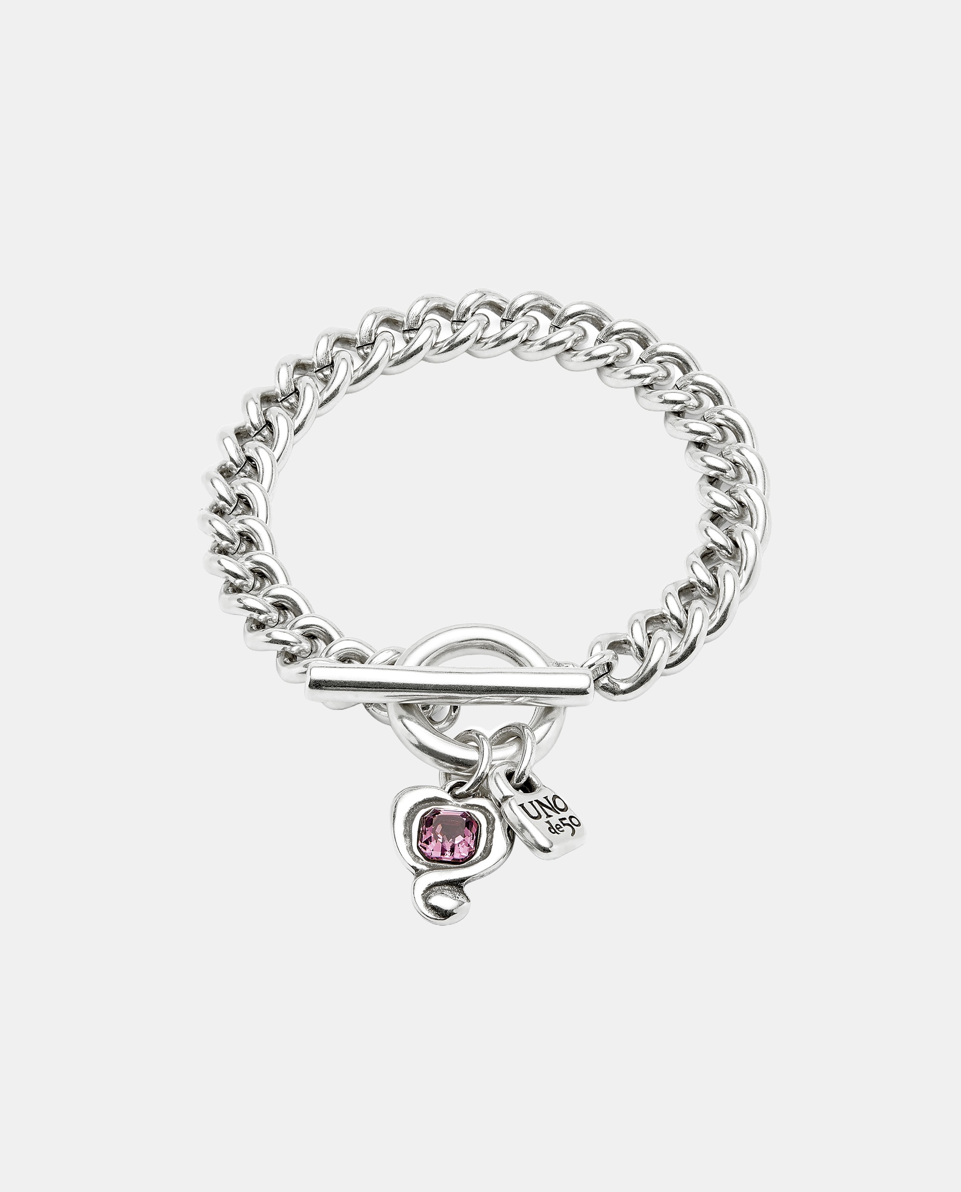 Imagem 0 de Pulseira de Corrente de Liga de Metais Banhada em Prata de Lei com Fecho de Coração e Cristal
