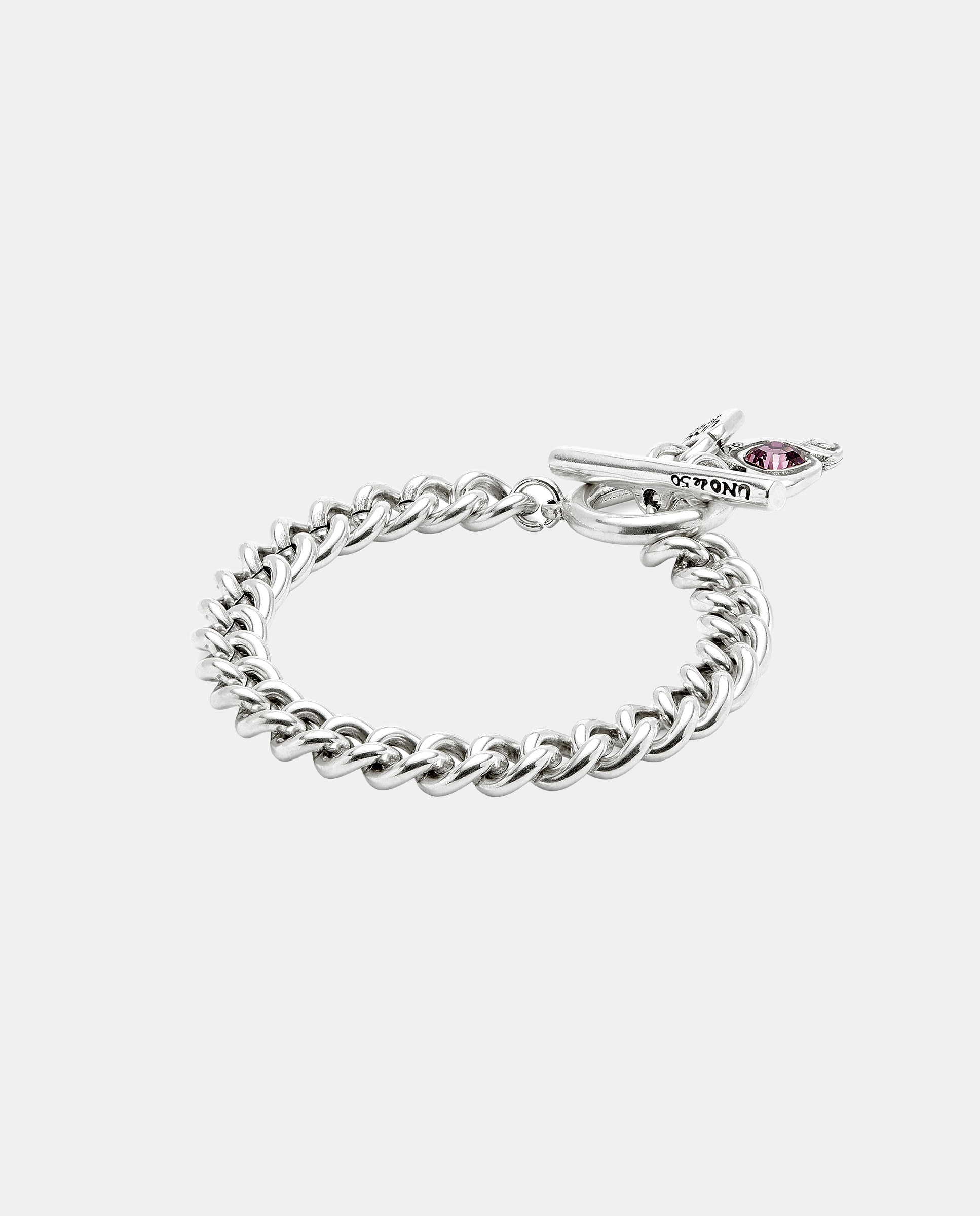 Pulseira de Corrente de Liga de Metais Banhada em Prata de Lei com Fecho de Coração e Cristal Branco-2