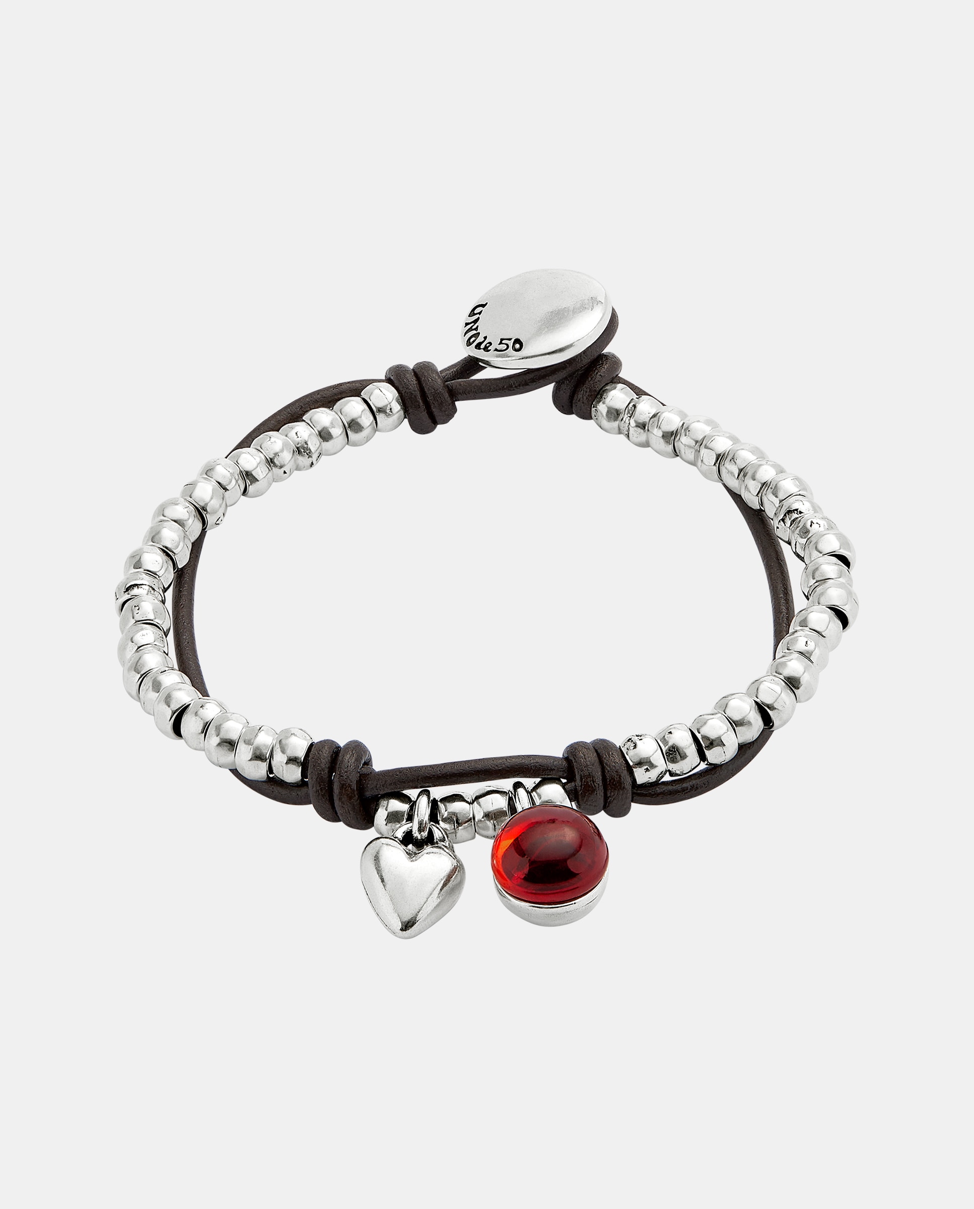 Pulseira de Bolas Banhada em Prata de Lei com Couro e Cristal Prata-1
