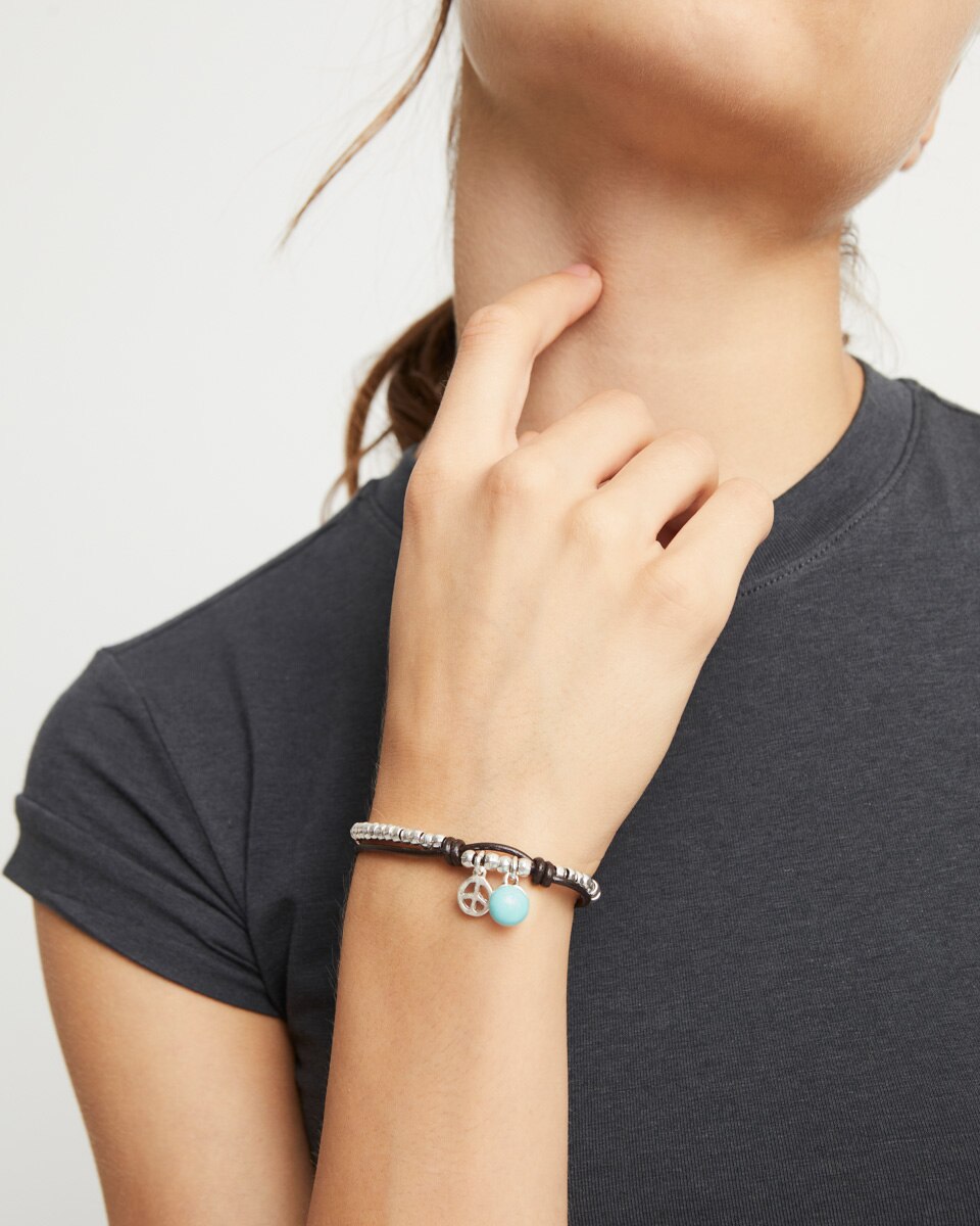 Pulseira de Bolas Banhada em Prata de Lei com Cristal de Murano Turquesa Prata-5