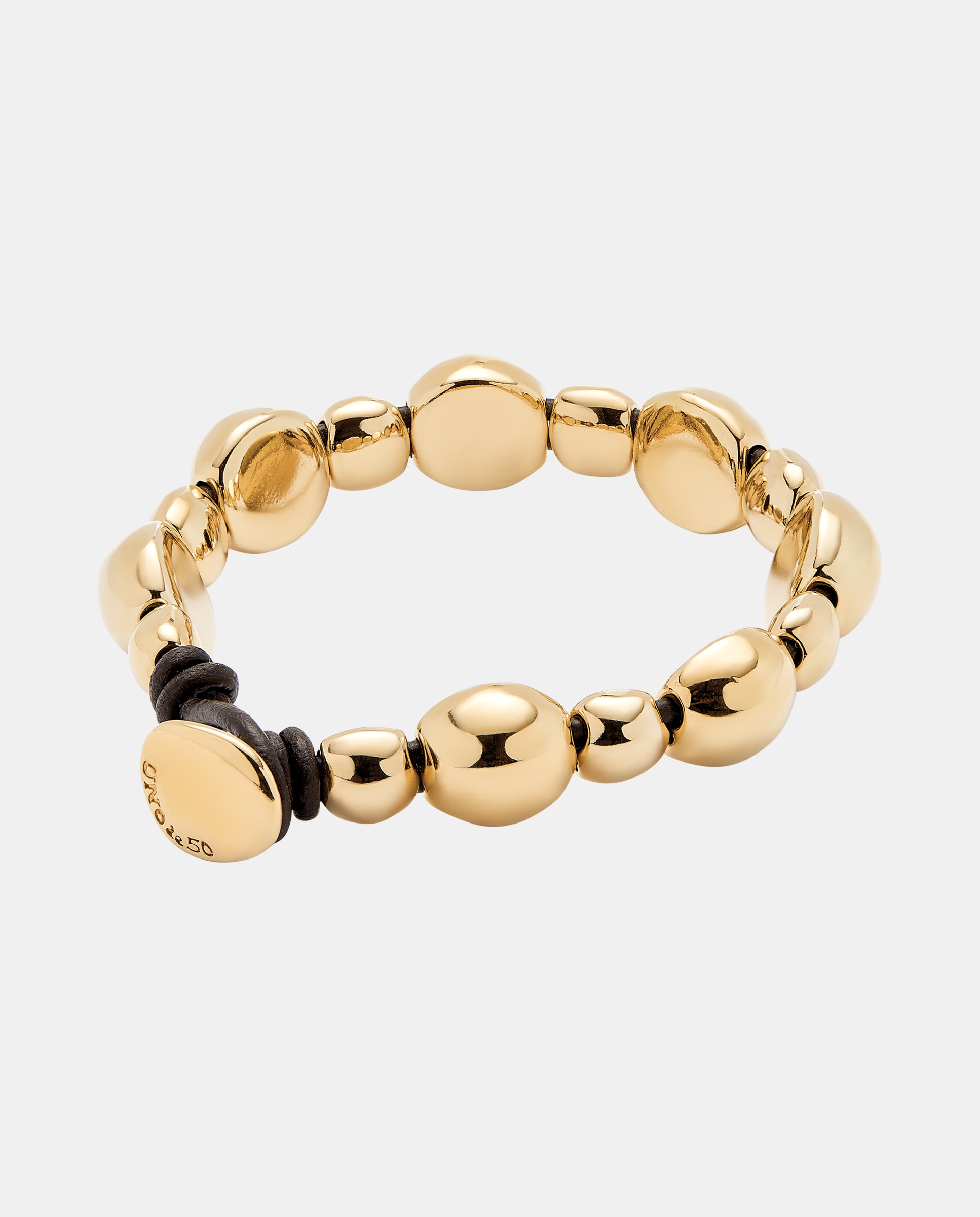 Pulseira de Couro com Contas Redondas Banhada a Ouro 18k Ouro-3