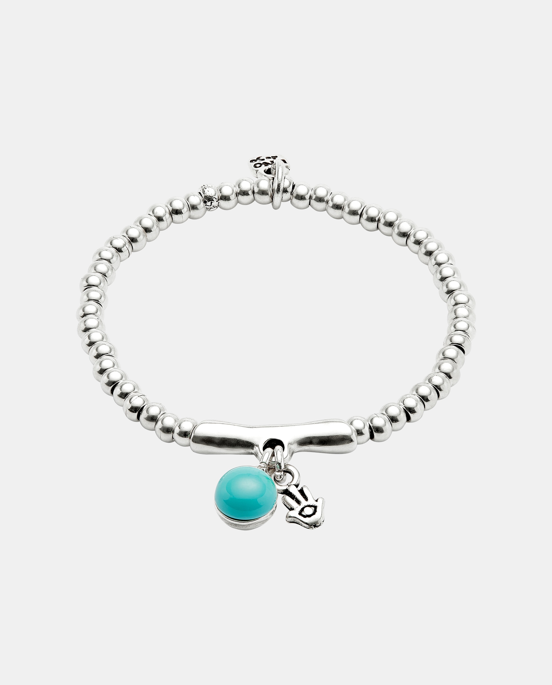 Pulseira de Bolas Banhada em Prata de Lei com Cristal de Murano e Mão de Fátima Prata-1