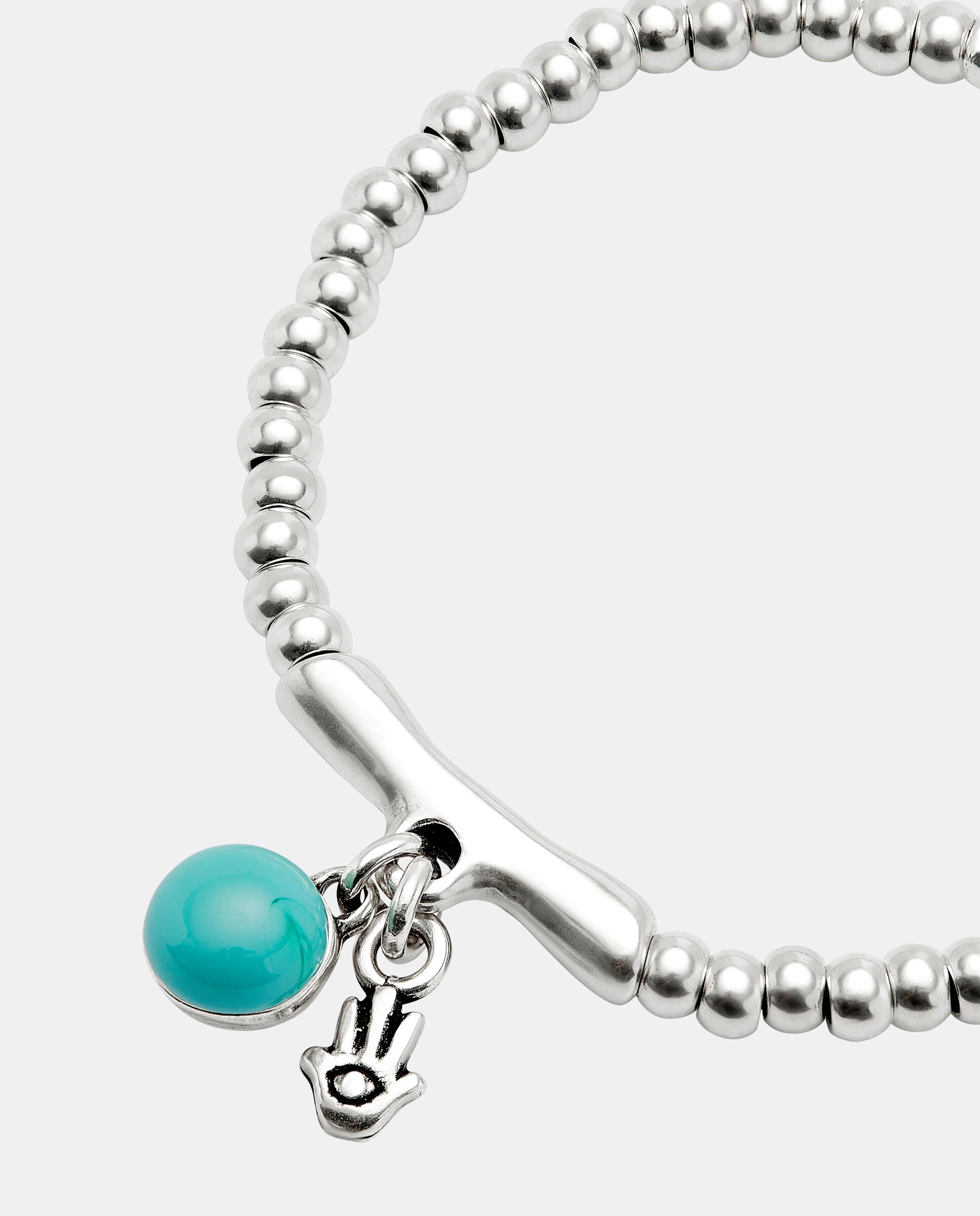 Pulseira de Bolas Banhada em Prata de Lei com Cristal de Murano e Mão de Fátima Prata-4