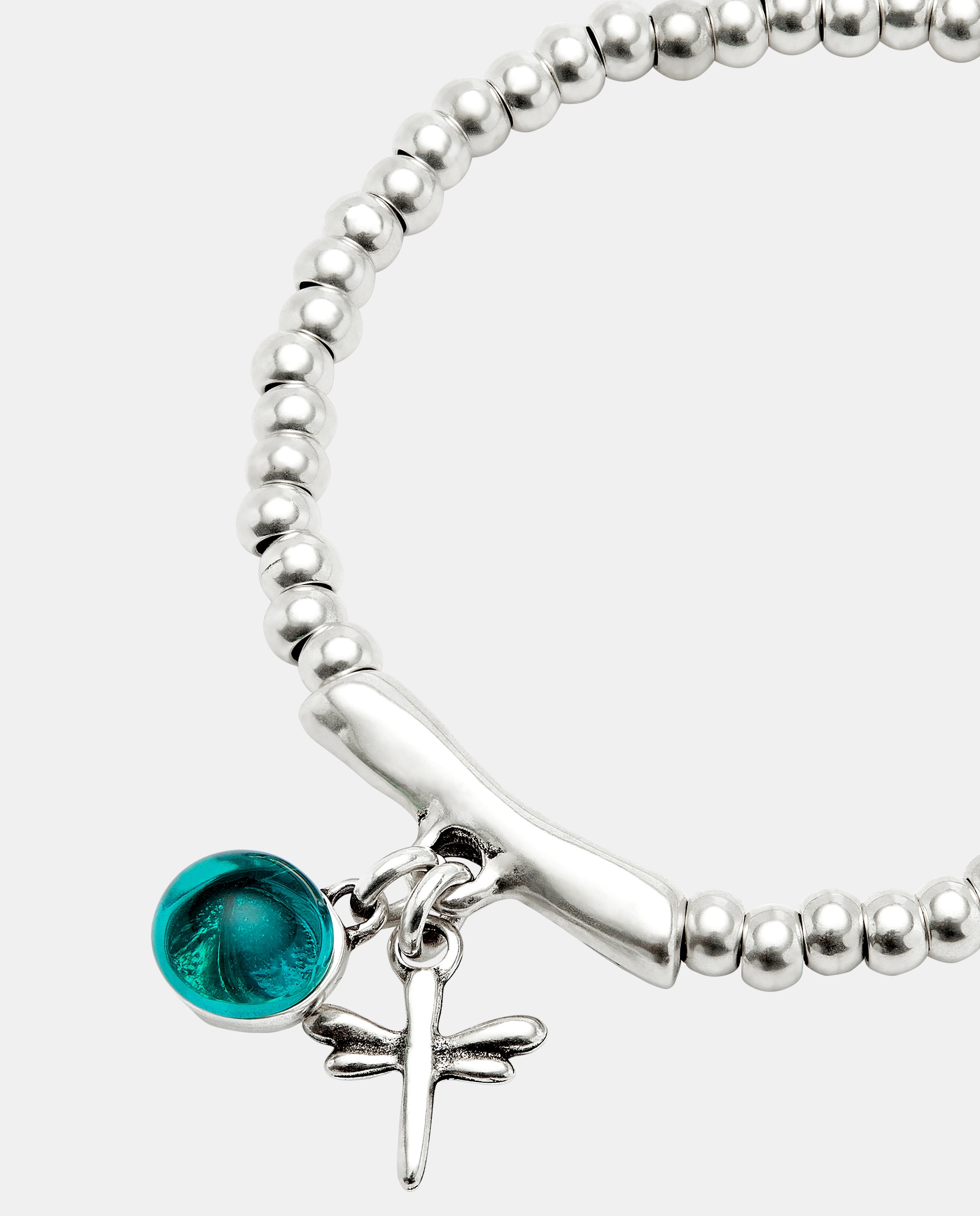 Pulseira Banhada em Prata de Lei com Cristal de Murano e Libélula Prata-4