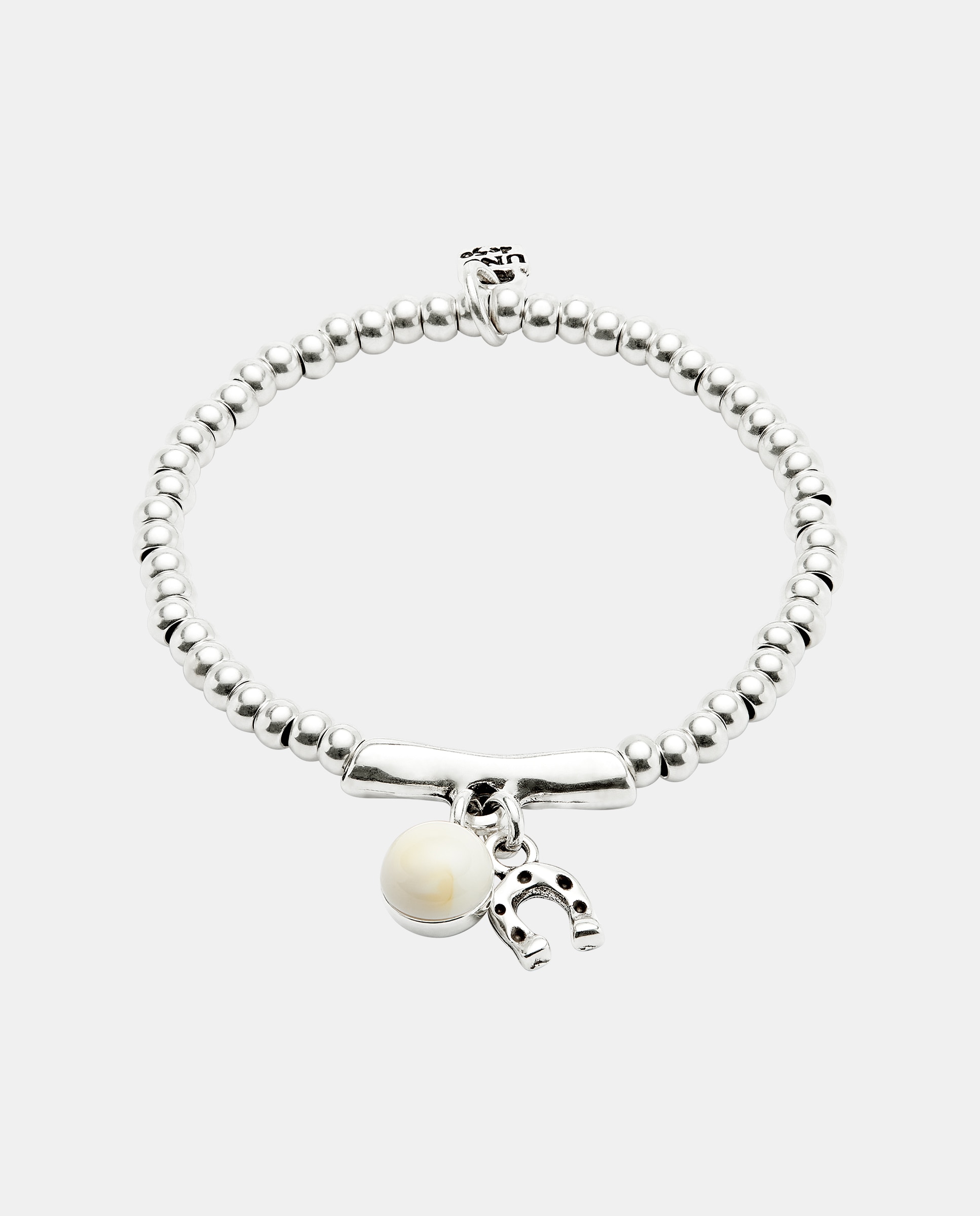 Pulseira Banhada em Prata de Lei e Cristal de Murano Marfim e Ferradura Prata-1
