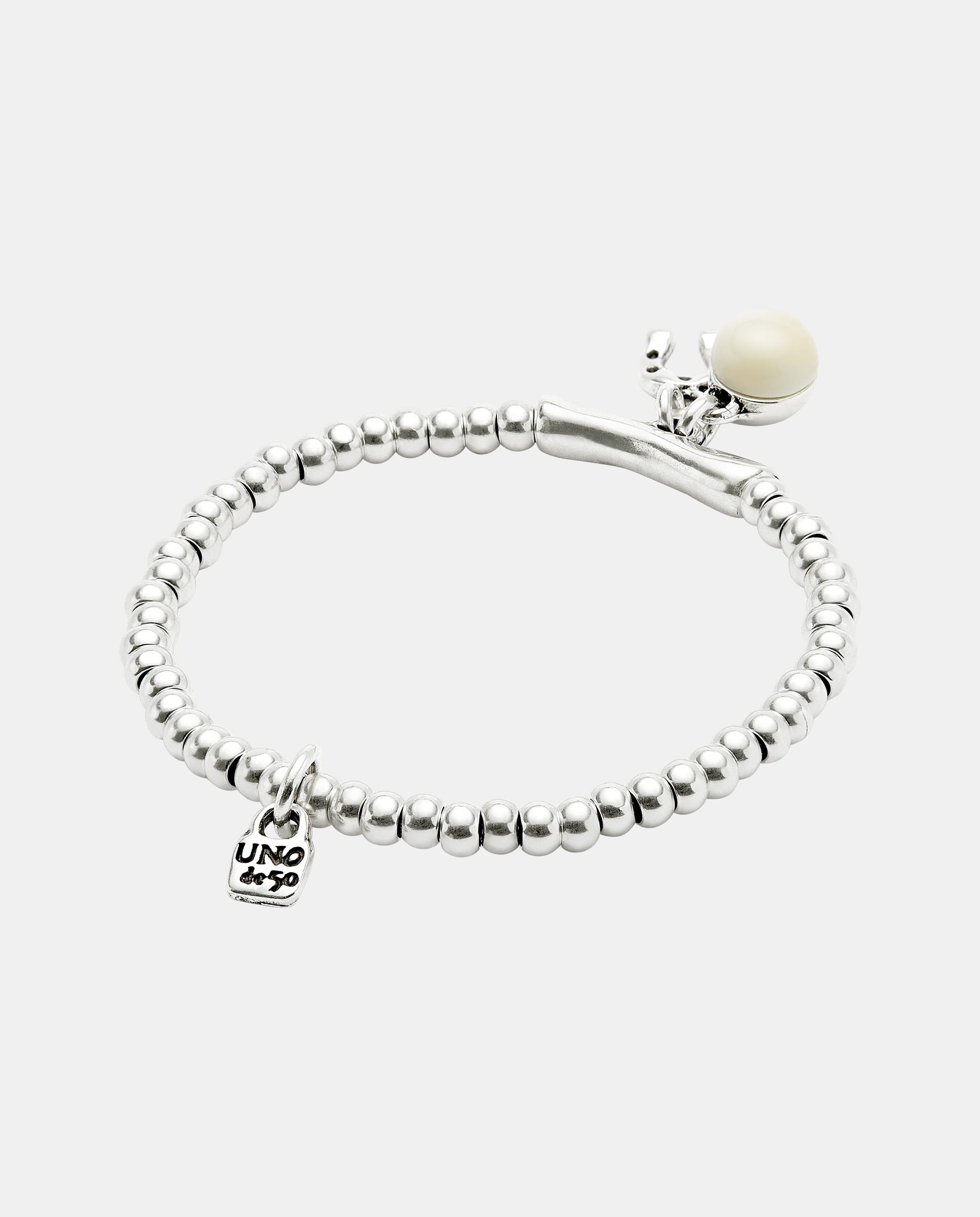 Pulseira Banhada em Prata de Lei e Cristal de Murano Marfim e Ferradura Prata-3