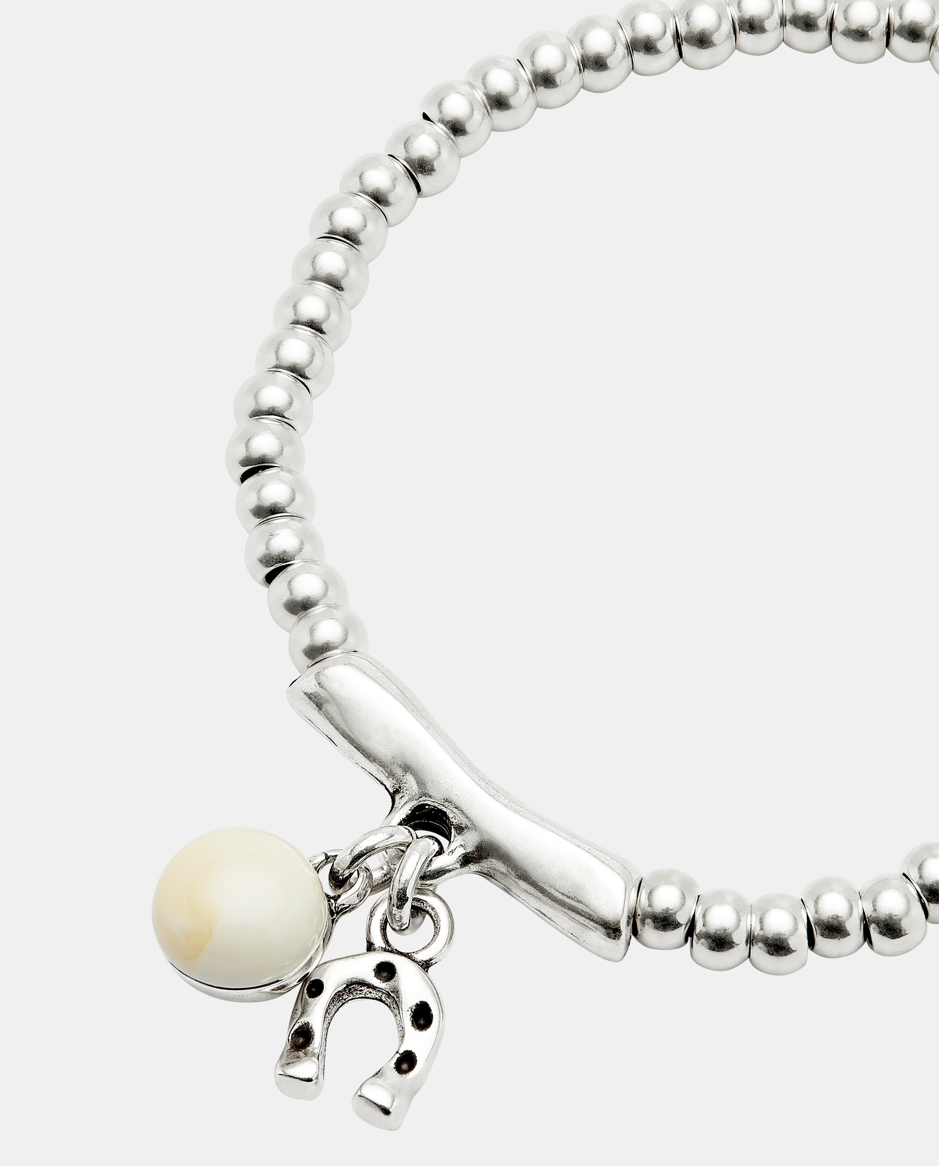 Pulseira Banhada em Prata de Lei e Cristal de Murano Marfim e Ferradura Prata-4