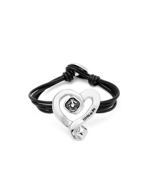 Imagem 0 de Pulseira de Couro com Coração Banhado em Prata com Cristal em Preto