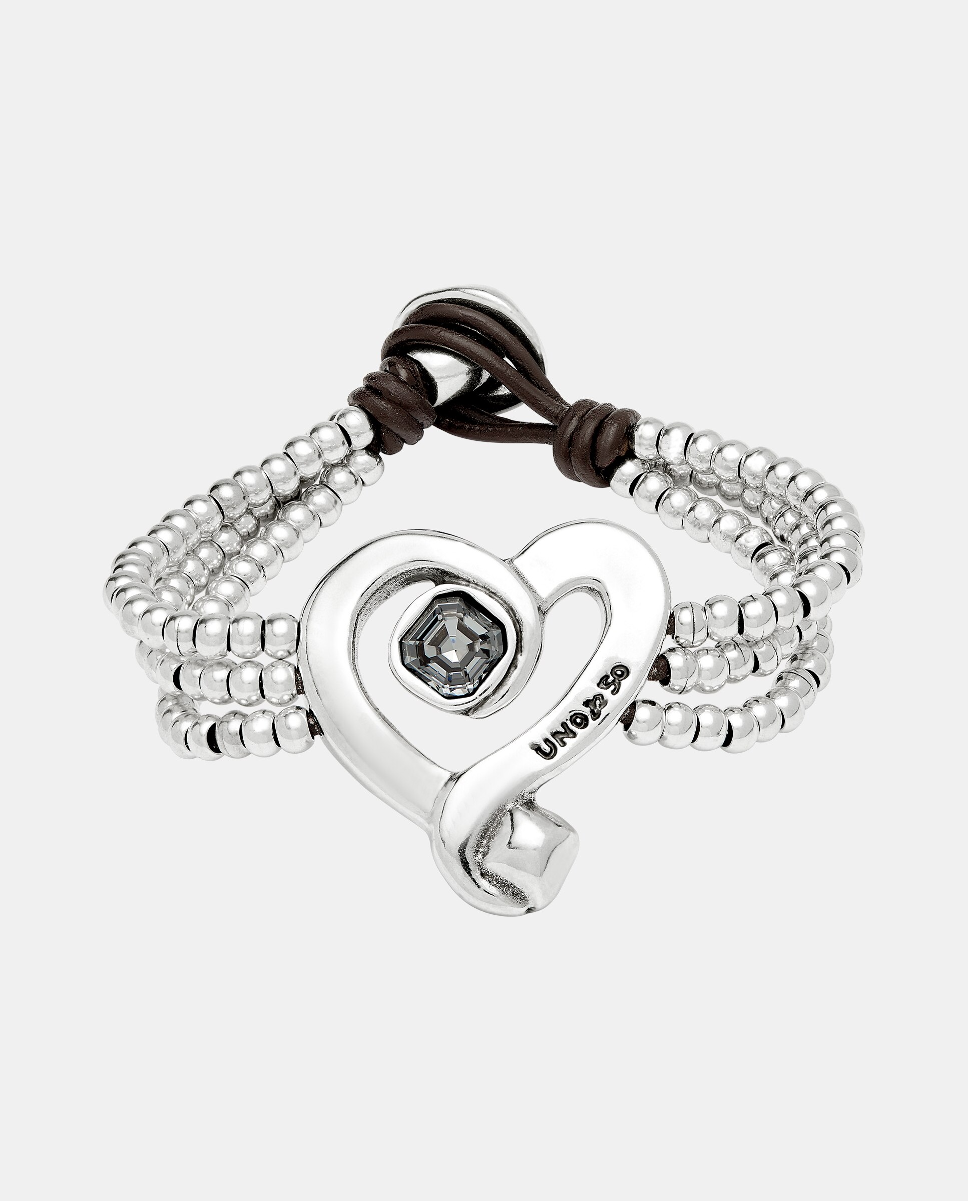 Pulseira de Contas com Coração Banhado em Prata de Lei com Cristal Prata-1