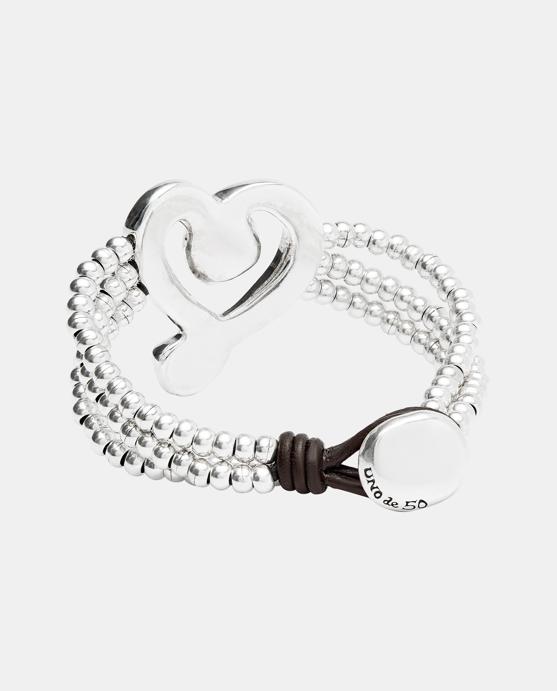 Pulseira de Contas com Coração Banhado em Prata de Lei com Cristal Prata-3