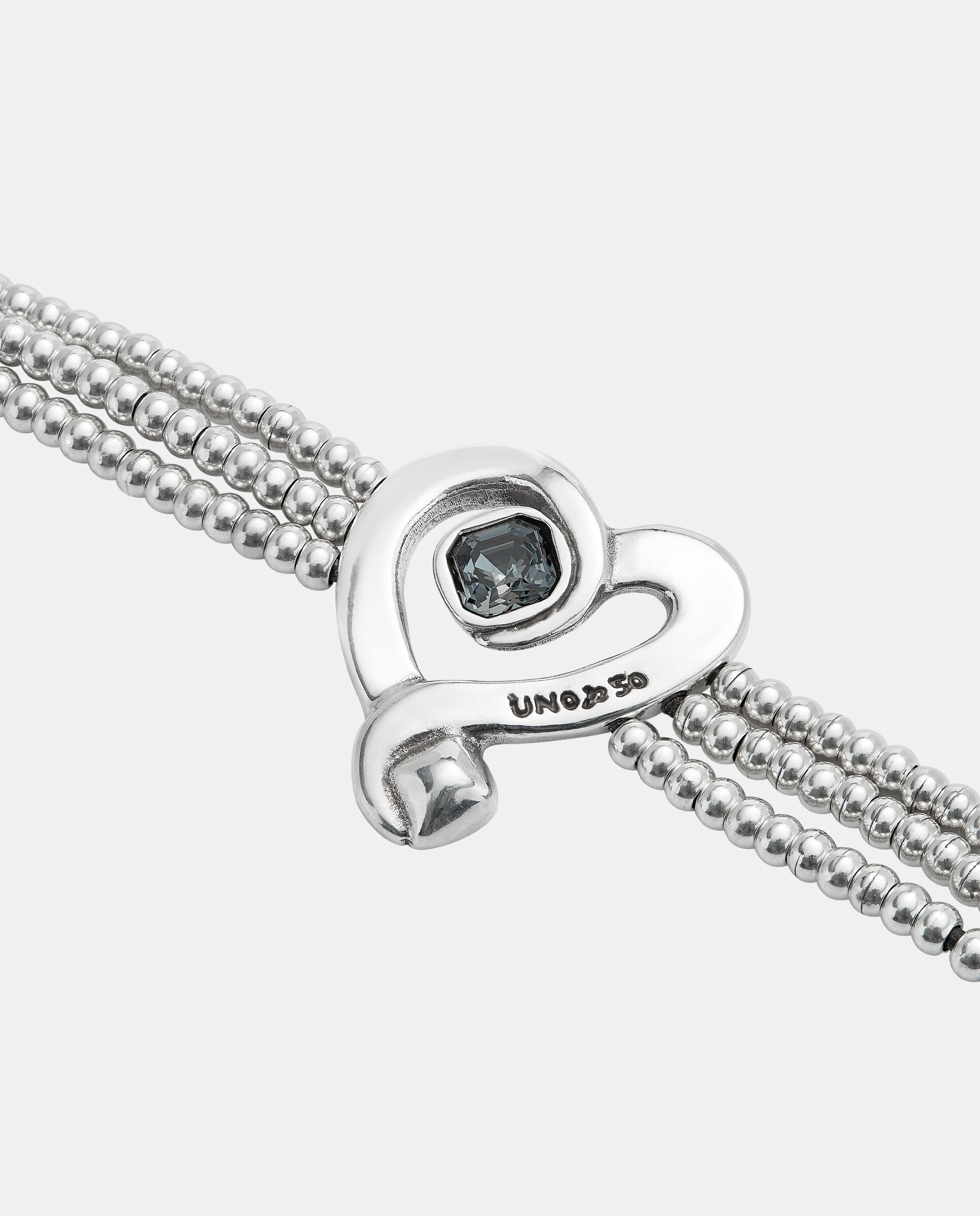 Pulseira de Contas com Coração Banhado em Prata de Lei com Cristal Prata-4